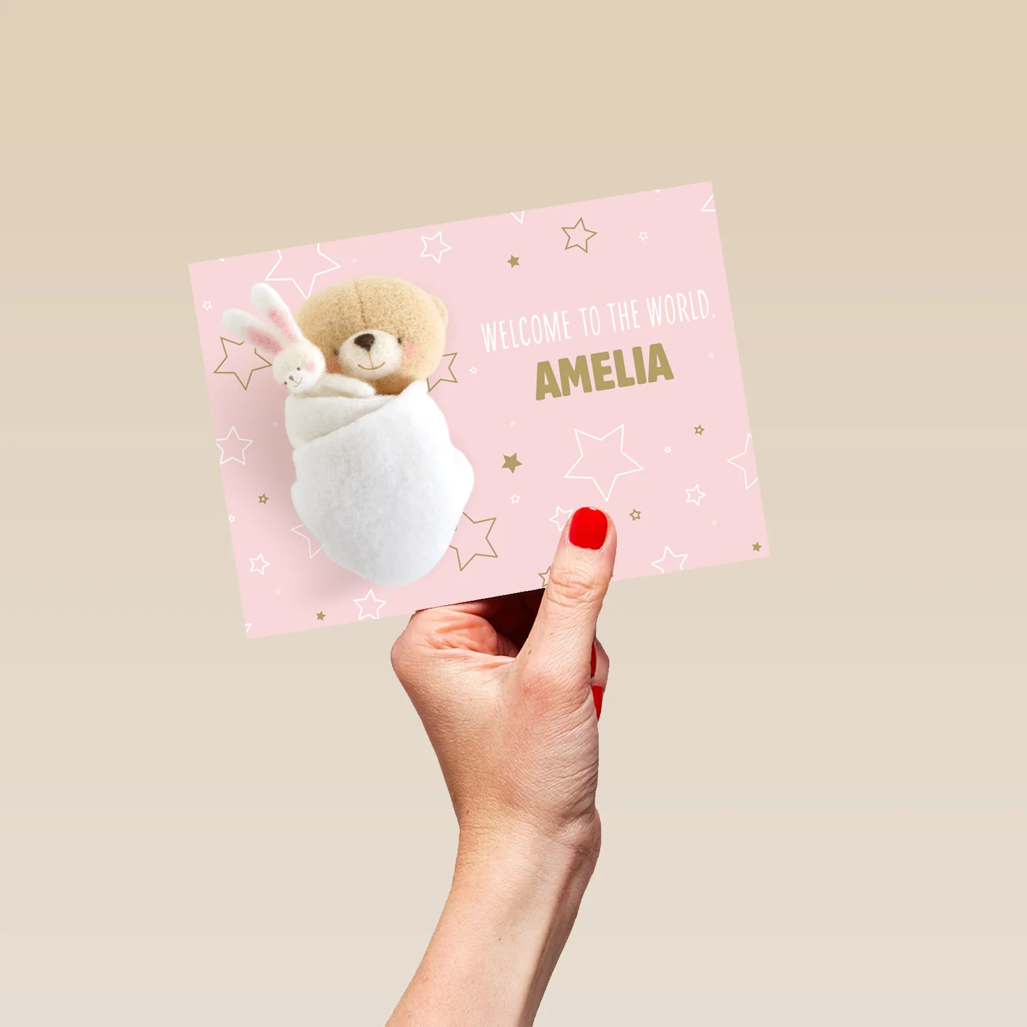 Personalised & Editable Pink Forever Friends New Baby Girl Card - Image 5