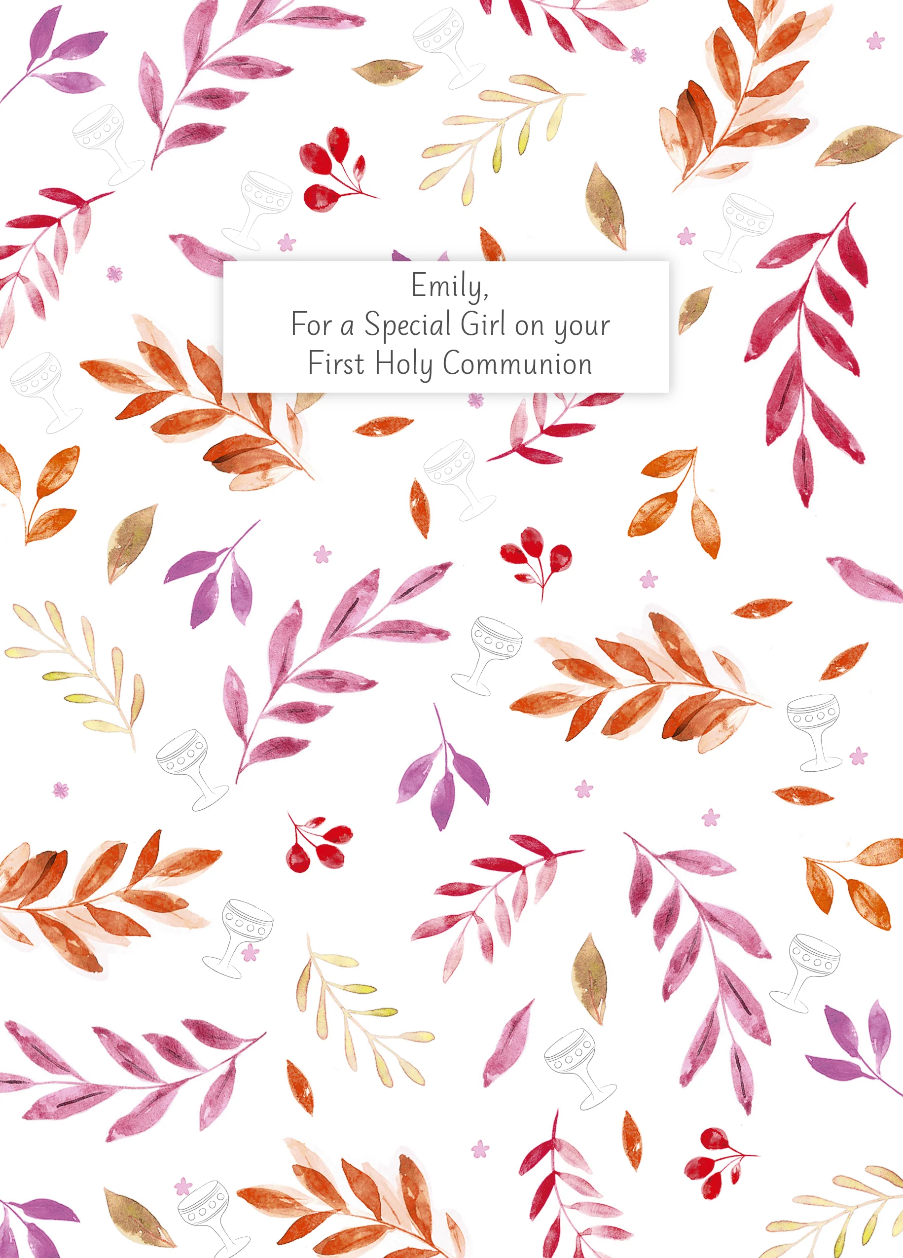 Personalised Editable Pink Greenery First Communion Card
