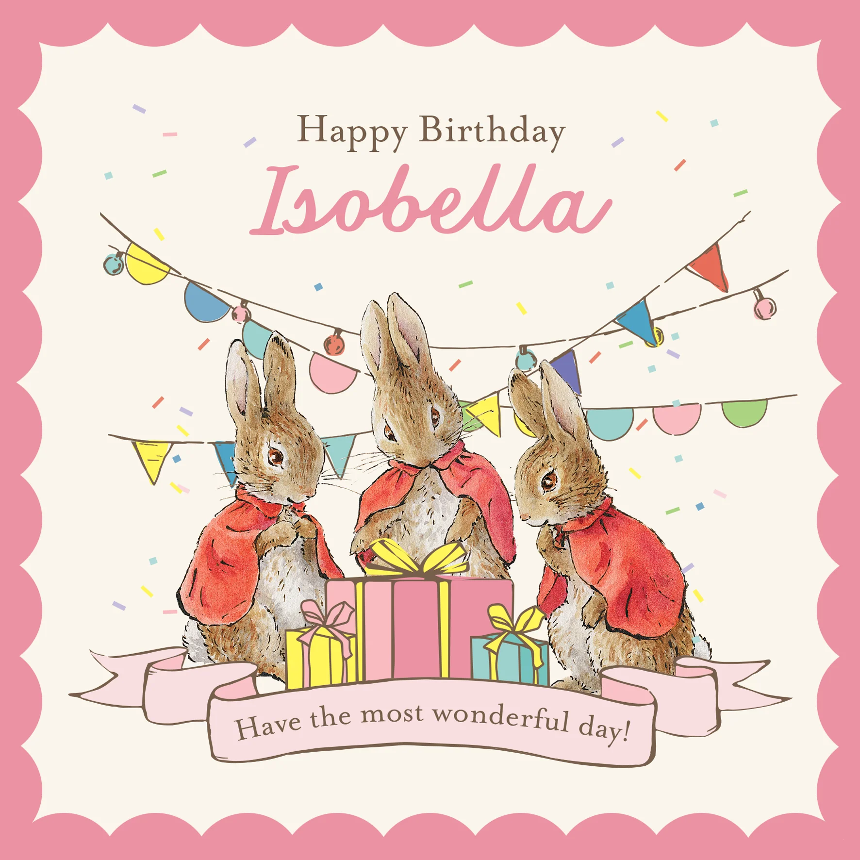 Personalised Editable Pink Peter Rabbit™ Birthday Card