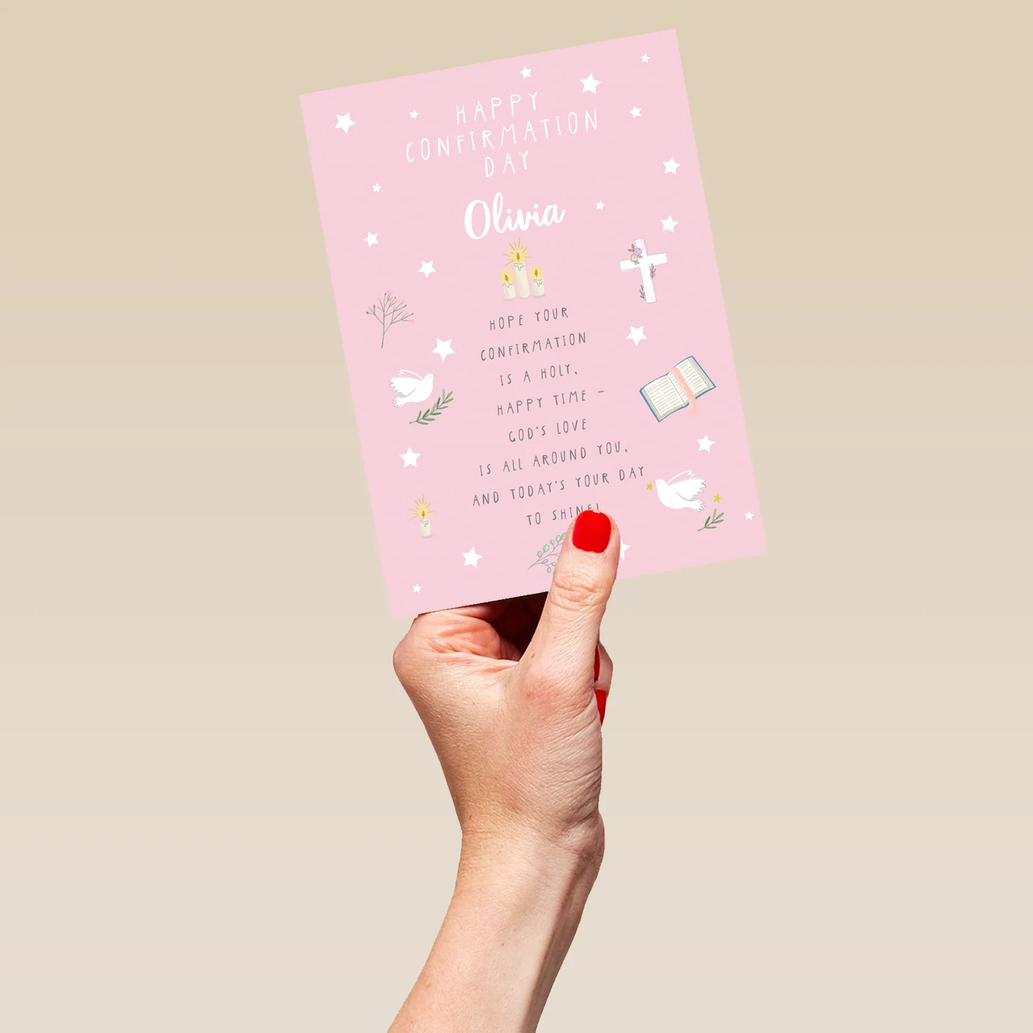 Personalised Editable Pink Religious Icons Confirmation Card - Image 5
