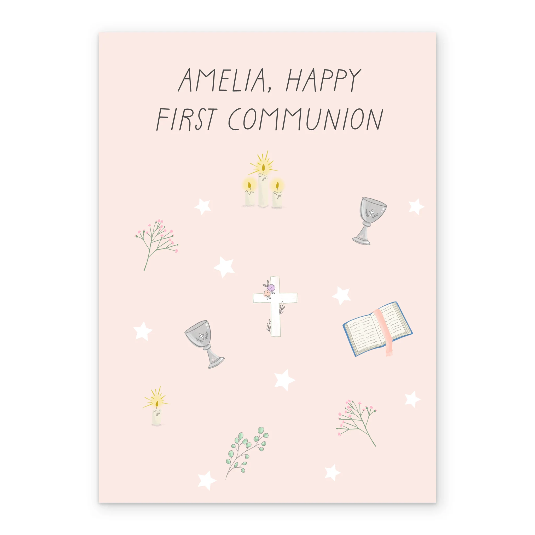 Personalised Editable Pink Religious Icons First Communion Card - Image 2