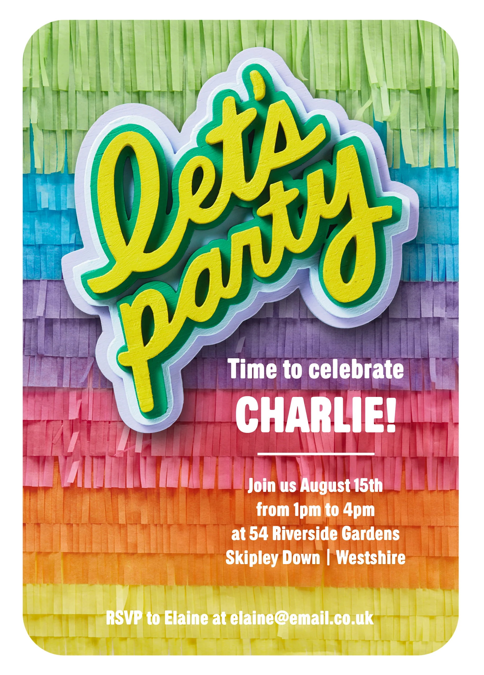 Personalised Editable Rainbow Crepe Paper Birthday Invitation