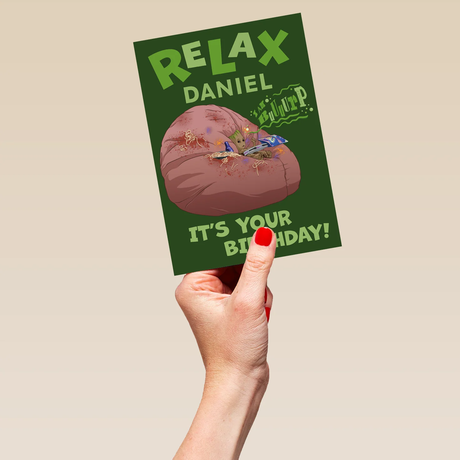 Personalised & Editable Relaxed Groot Birthday Card - Image 5