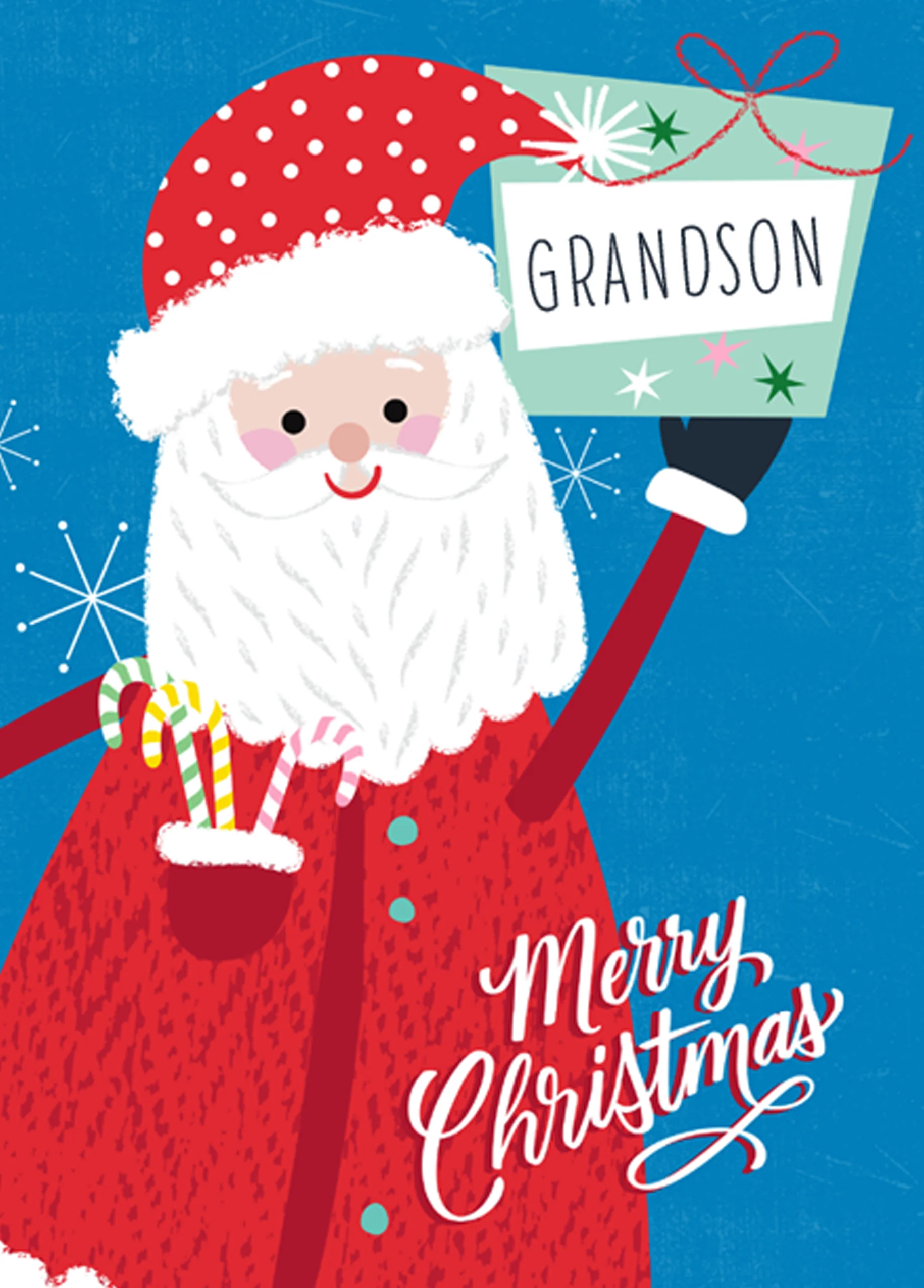 Personalised & Editable Santa & Gift Christmas Card for Grandson