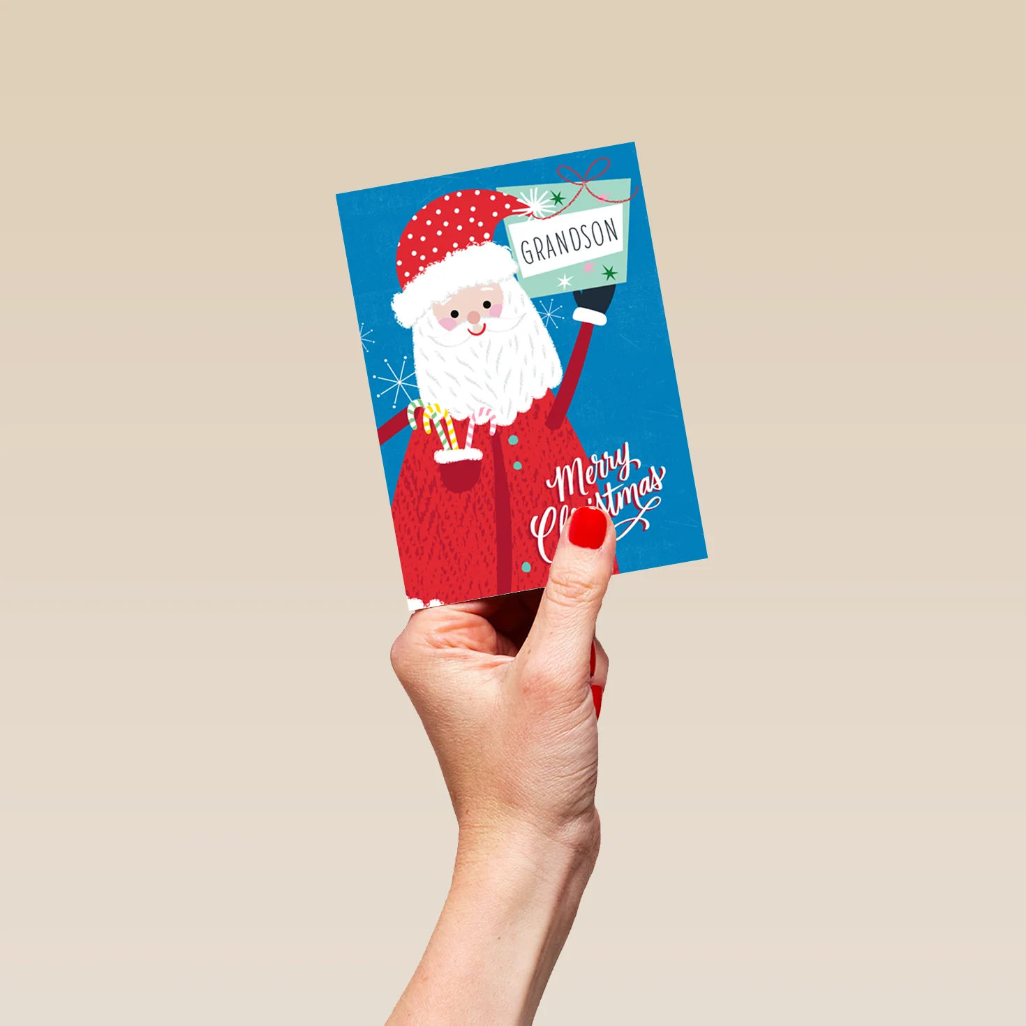 Personalised & Editable Santa & Gift Christmas Card for Grandson - Image 4