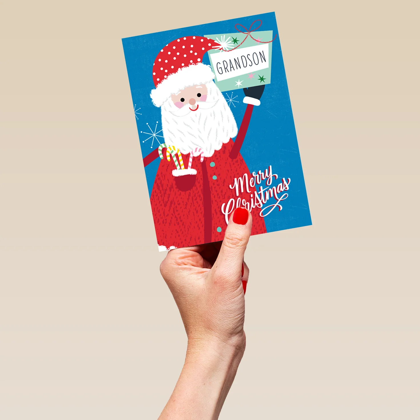Personalised & Editable Santa & Gift Christmas Card for Grandson - Image 5