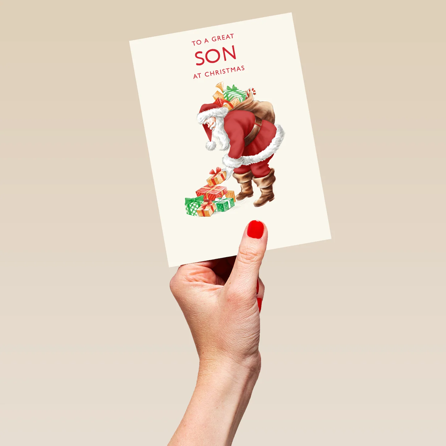 Personalised & Editable Santa & Sack Christmas Card for Great Son - Image 5