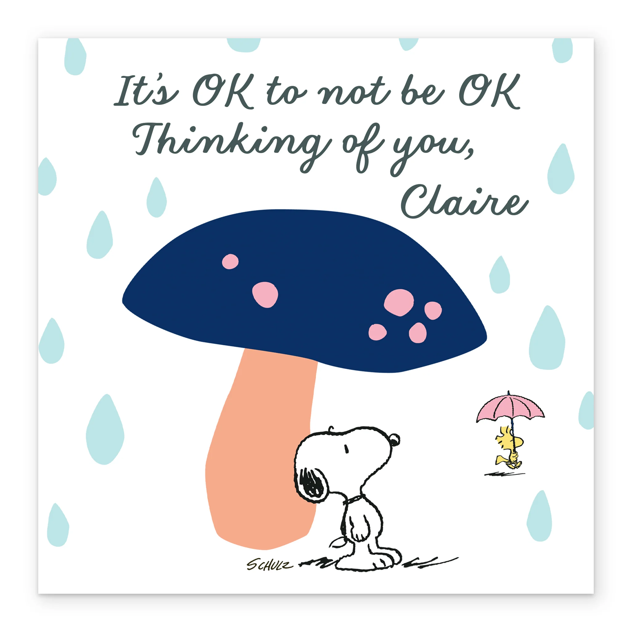 Personalised & Editable SNOOPY Blue Mushroom Thinking Of You Card - Image 2