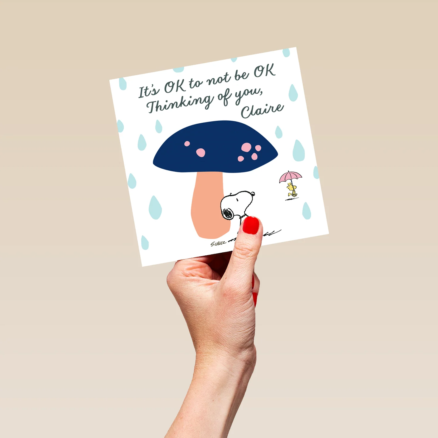 Personalised & Editable SNOOPY Blue Mushroom Thinking Of You Card - Image 5