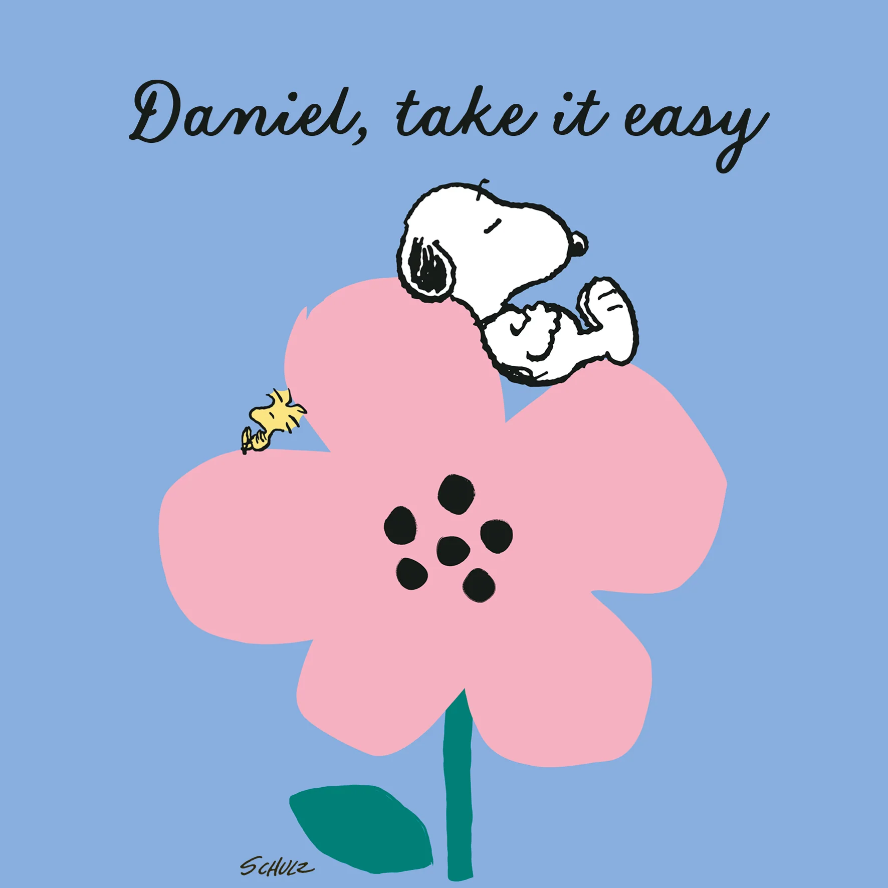 Personalised & Editable SNOOPY Pink Flower Thinking Of You Card