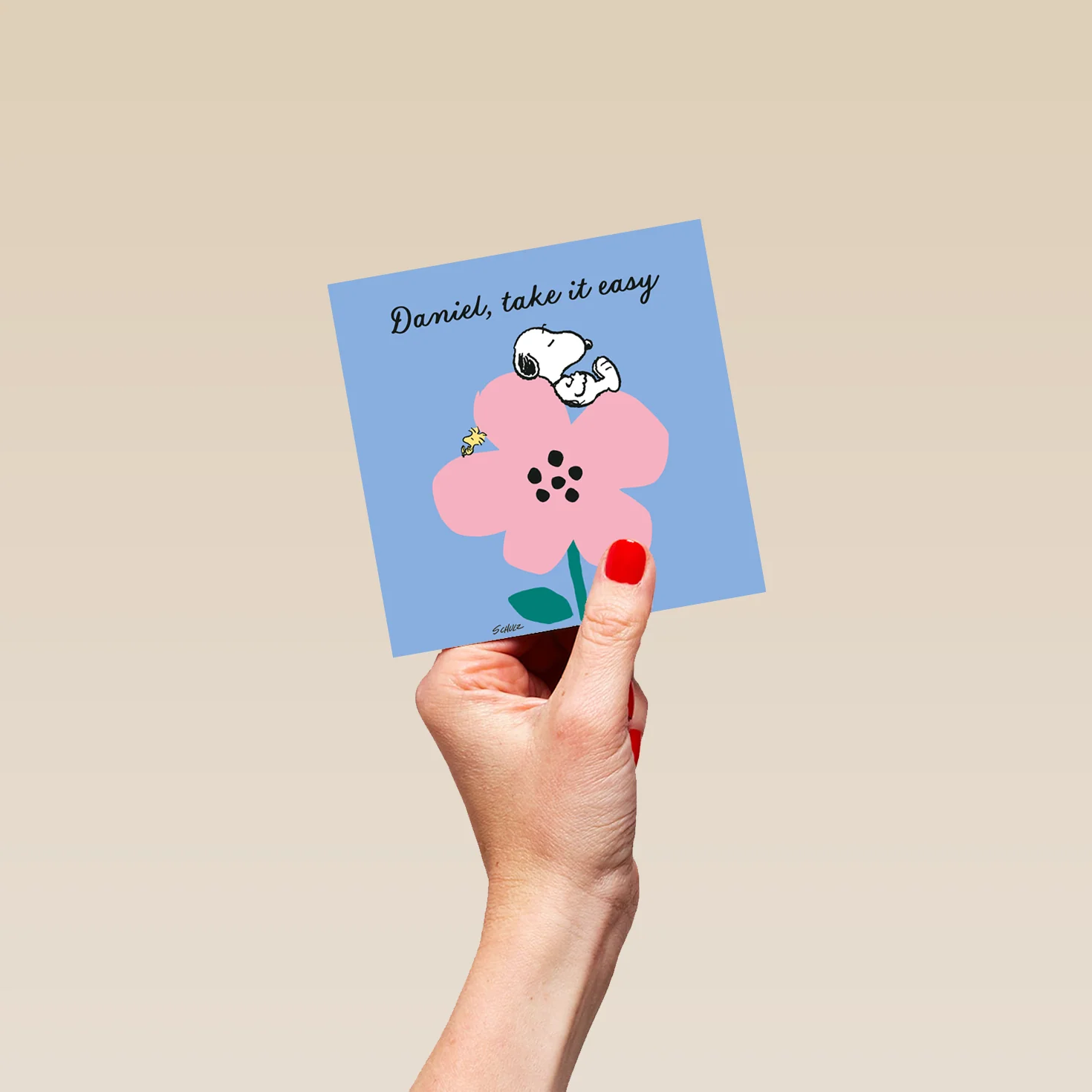 Personalised & Editable SNOOPY Pink Flower Thinking Of You Card - Image 4