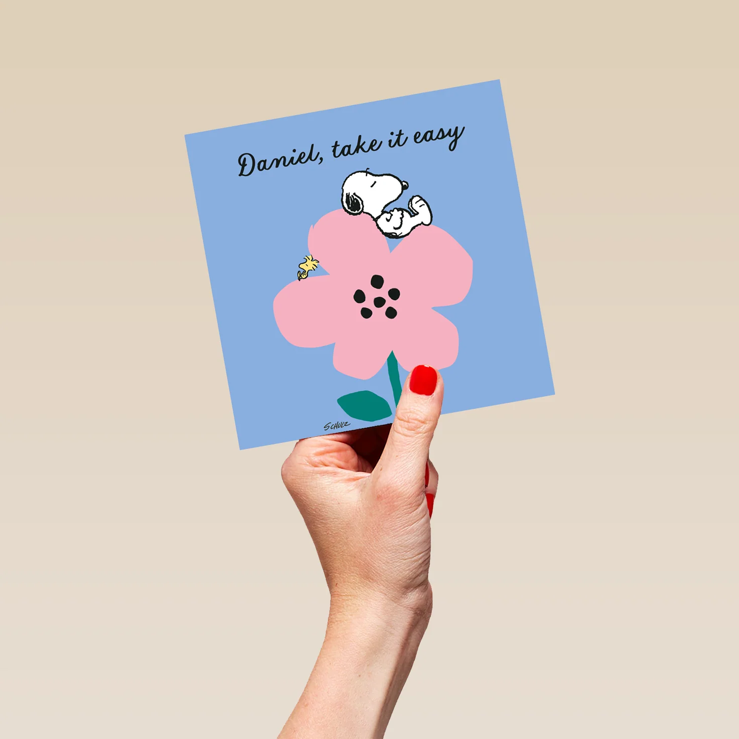 Personalised & Editable SNOOPY Pink Flower Thinking Of You Card - Image 5