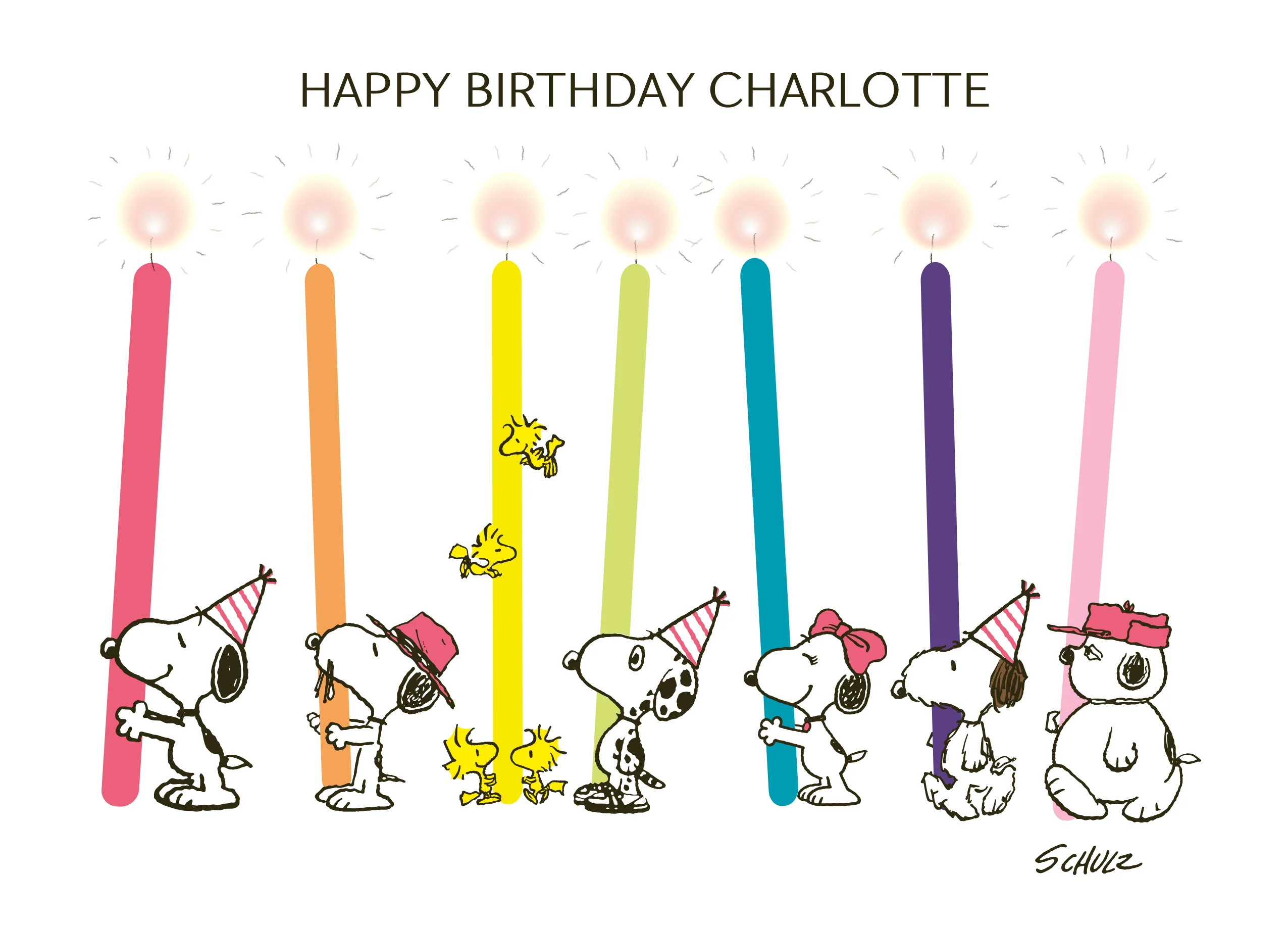 Personalised Editable SNOOPY & WOODSTOCK Candles Birthday Card