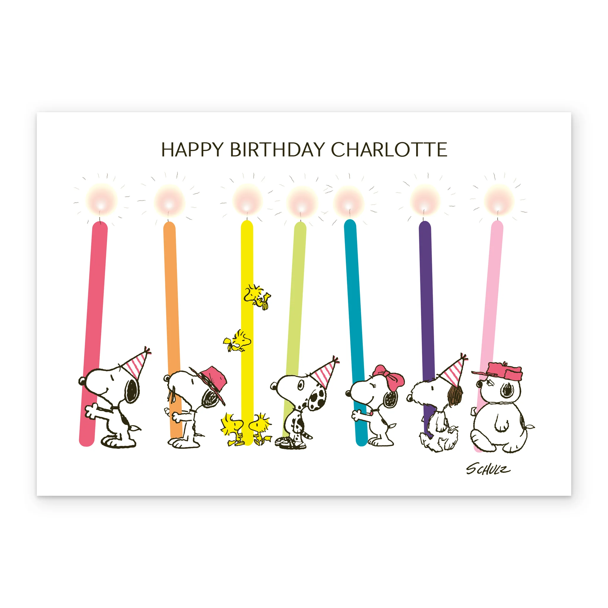 Personalised Editable SNOOPY & WOODSTOCK Candles Birthday Card - Image 2