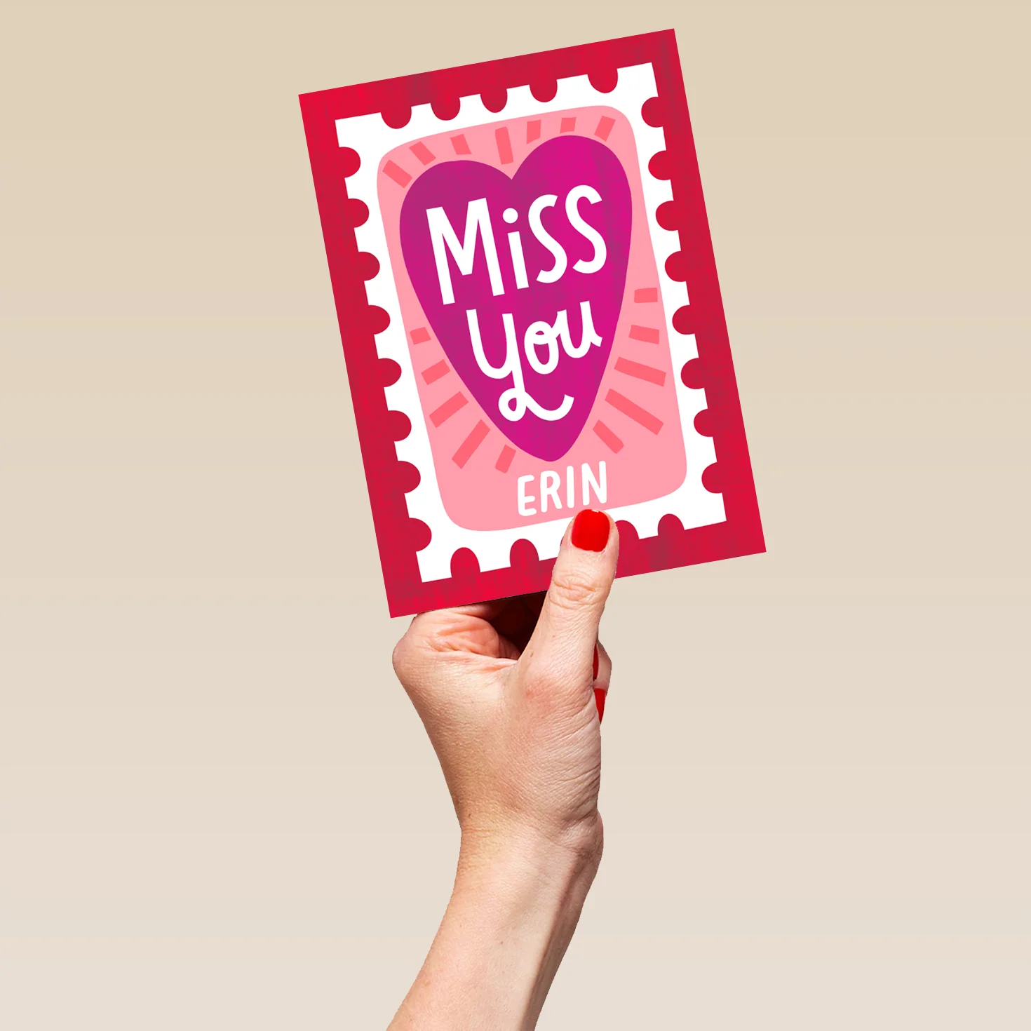 Personalised Editable Stamp Illustration Miss You Card - Image 5