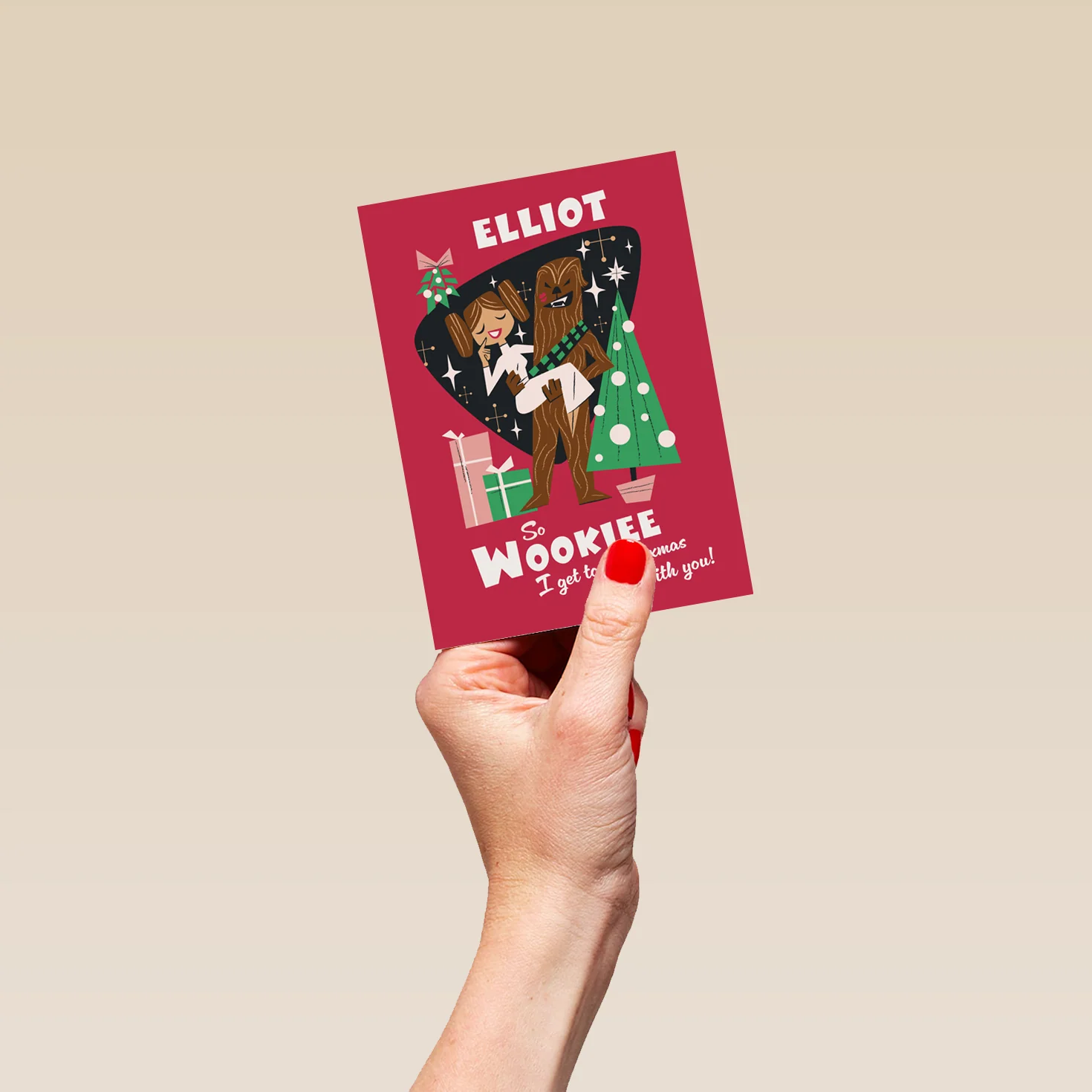 Personalised Editable Star Wars™ Chewbacca & Princess Leia Christmas Card - Image 4
