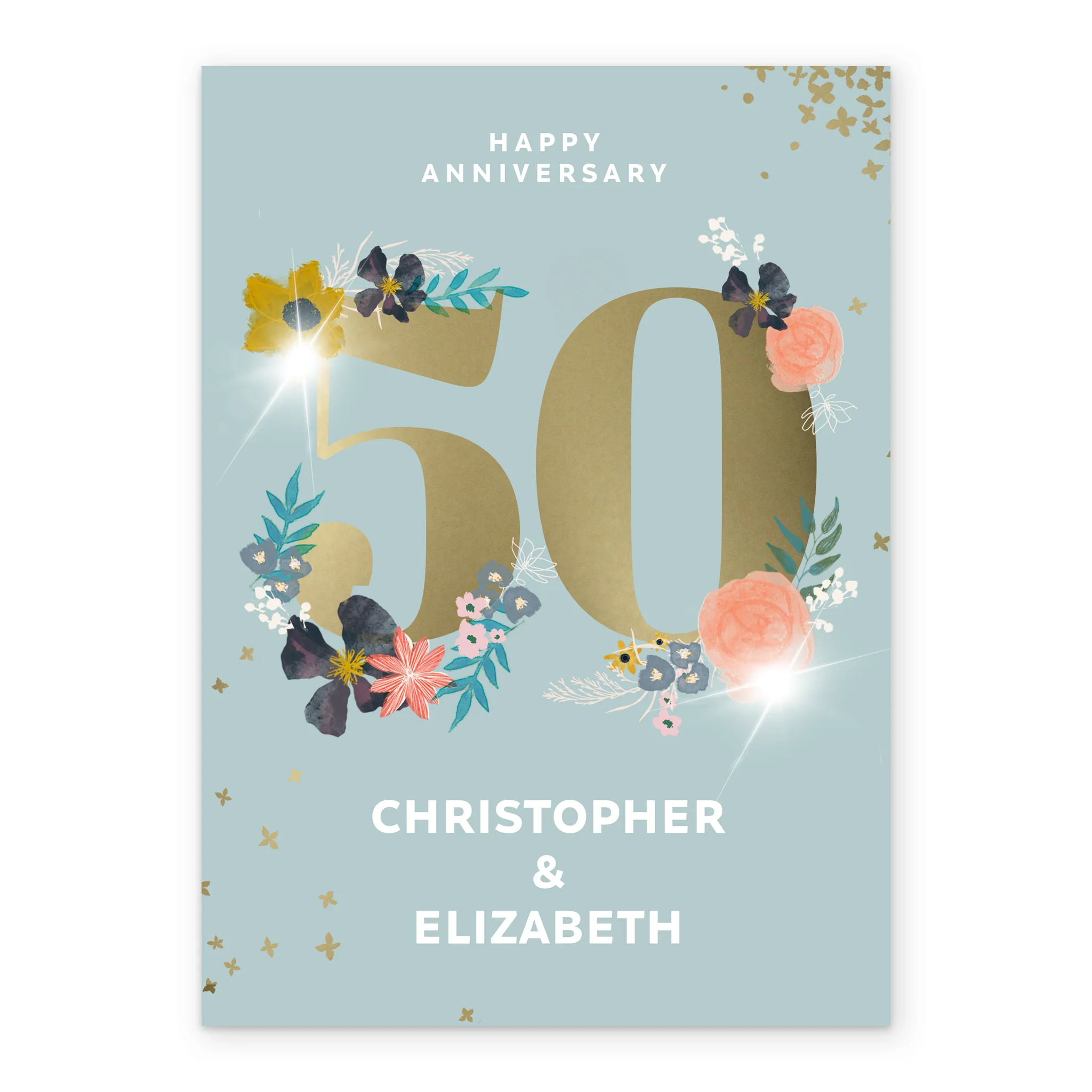 Personalised & Editable Stars & Florals 50th Anniversary Card - Image 2