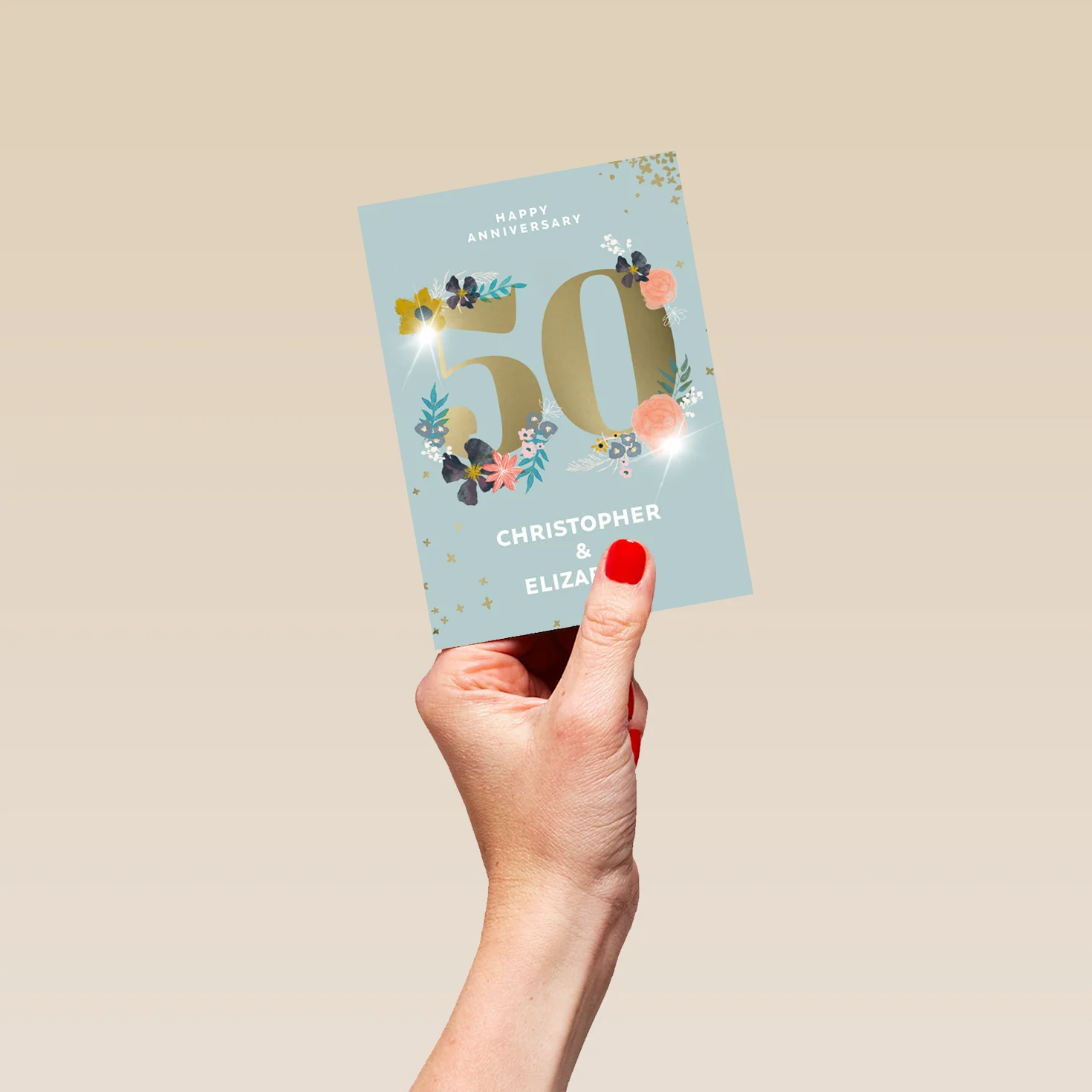 Personalised & Editable Stars & Florals 50th Anniversary Card - Image 4