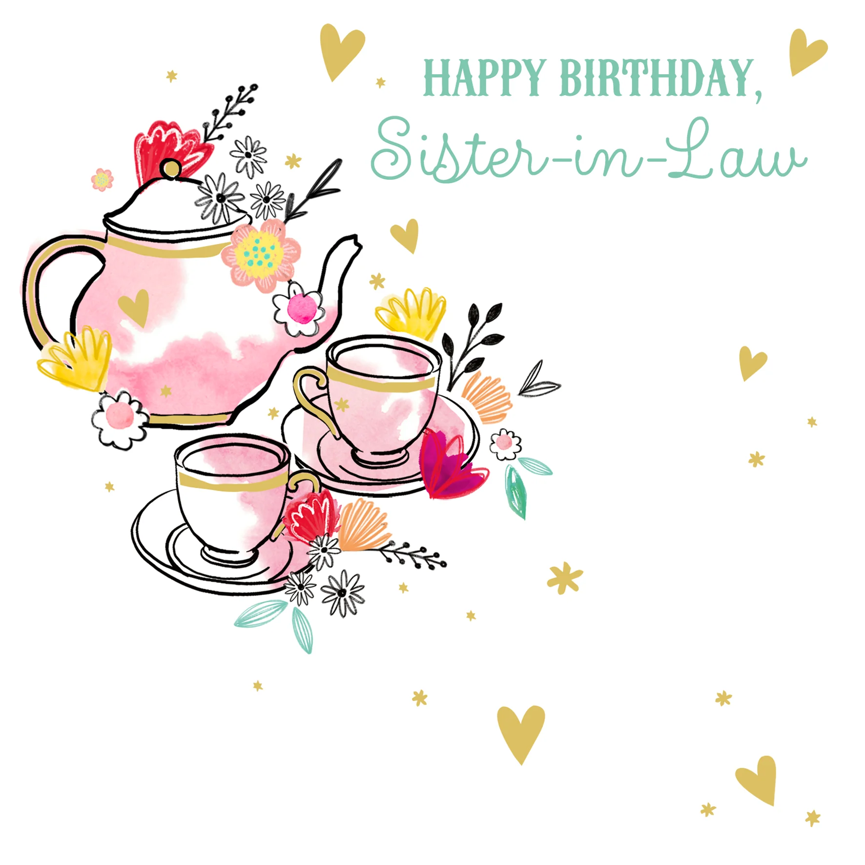 Personalised & Editable Teapot Sister in Law Birthday Card