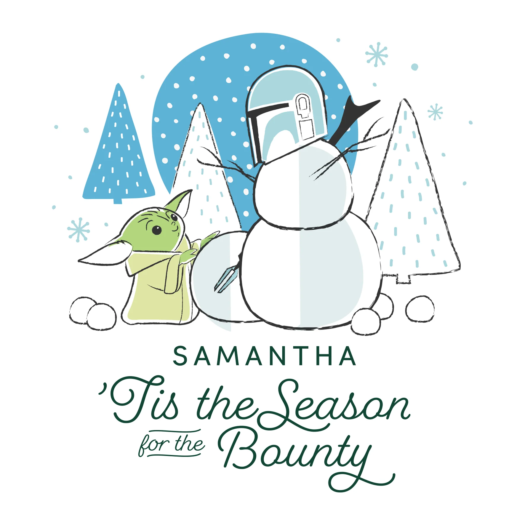Personalised Editable The Mandalorian™ Grogu™ & Snowman Christmas Card