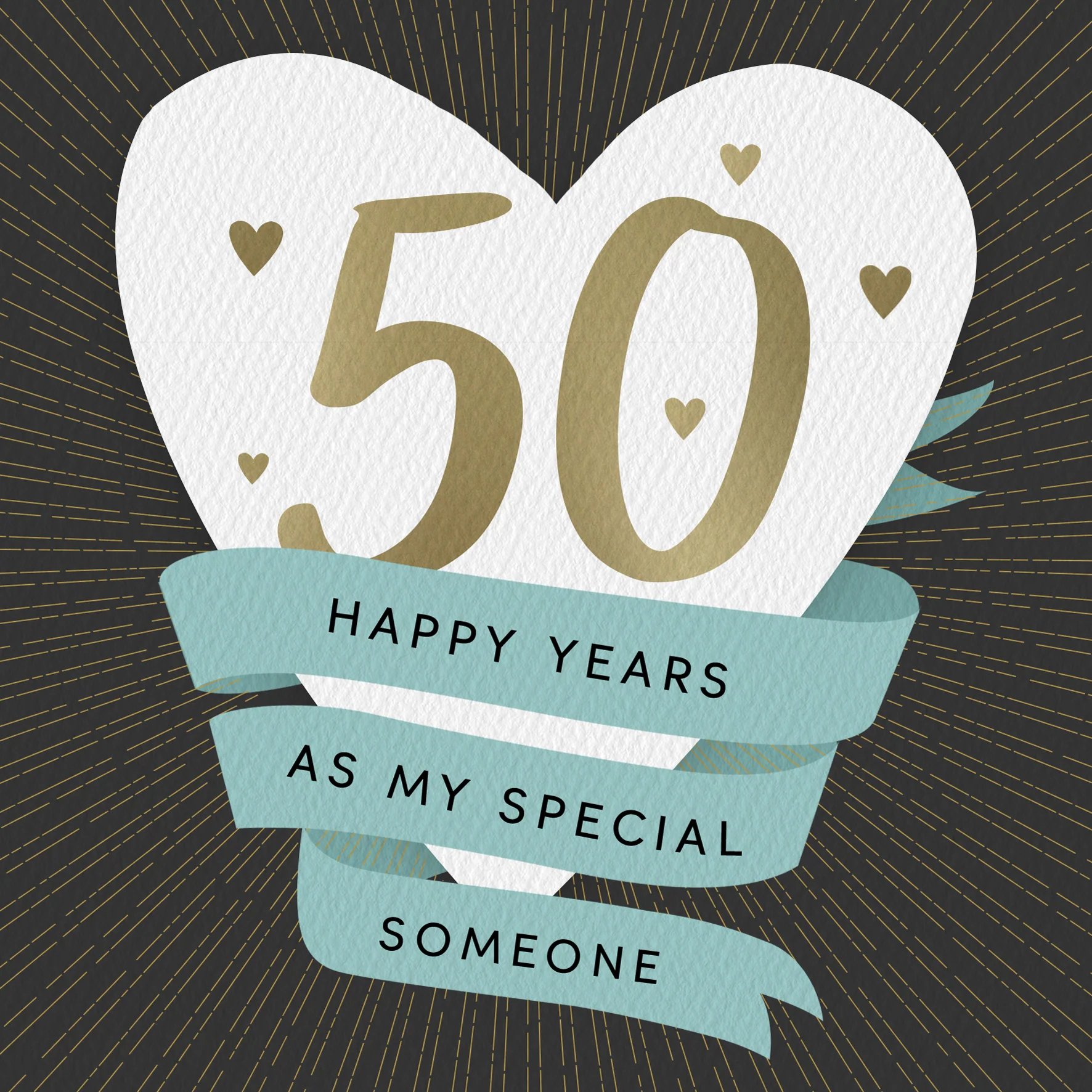 Personalised & Editable White Heart 50th Anniversary Card