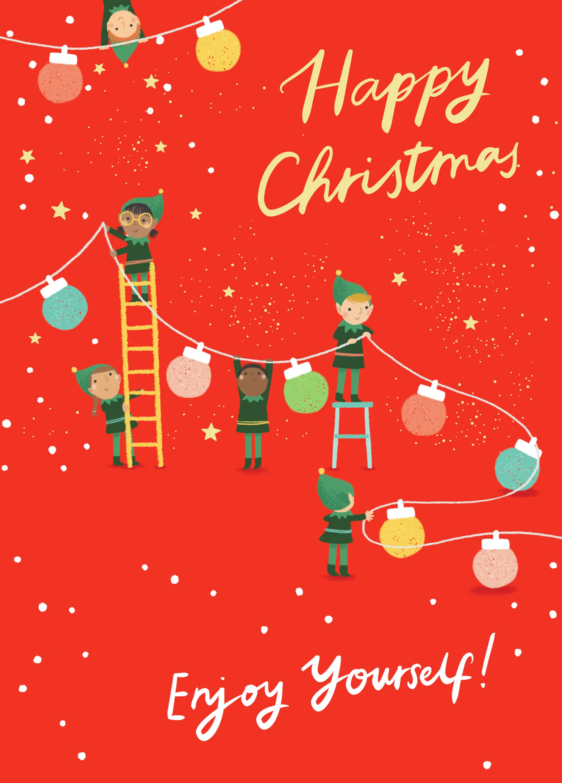 Personalised Elves And Christmas Decoration Christmas Card