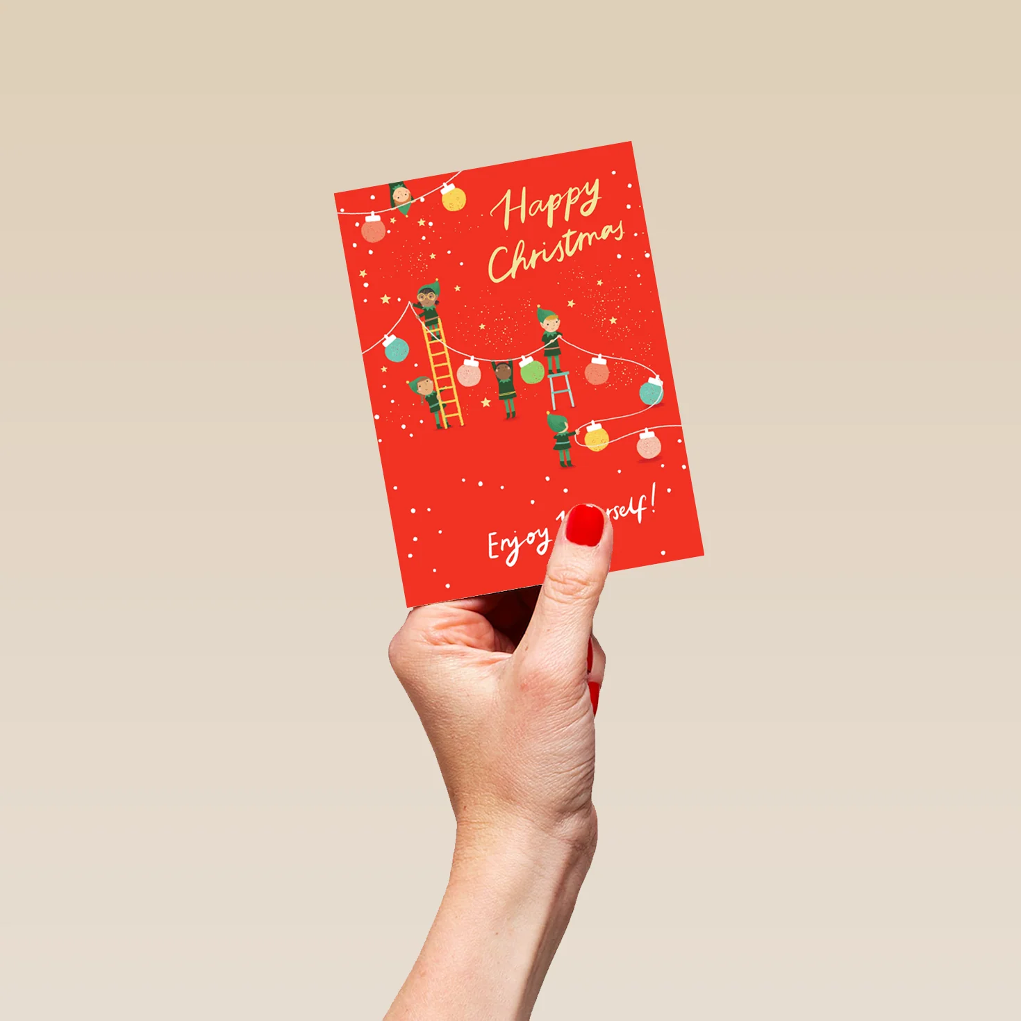 Personalised Elves And Christmas Decoration Christmas Card - Image 4
