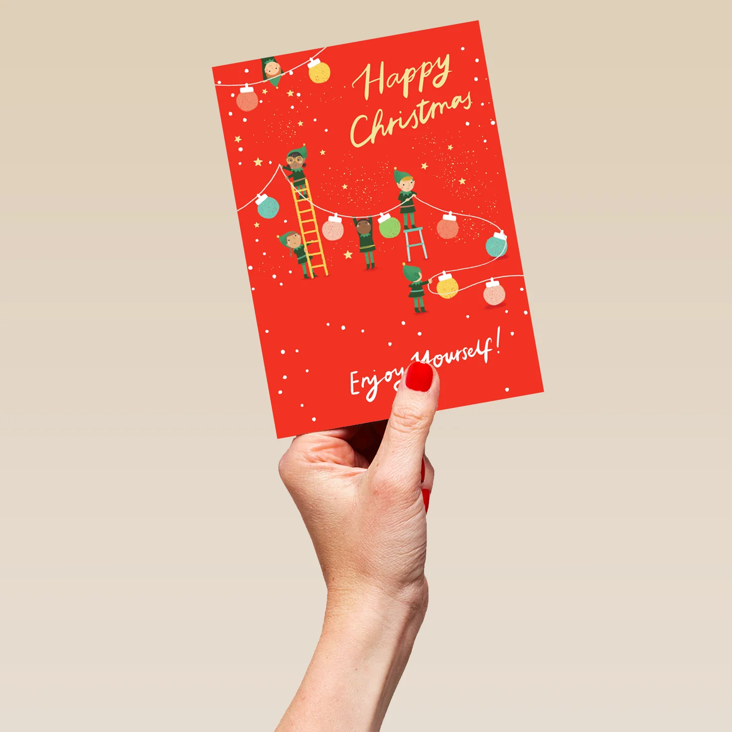 Personalised Elves And Christmas Decoration Christmas Card - Image 5