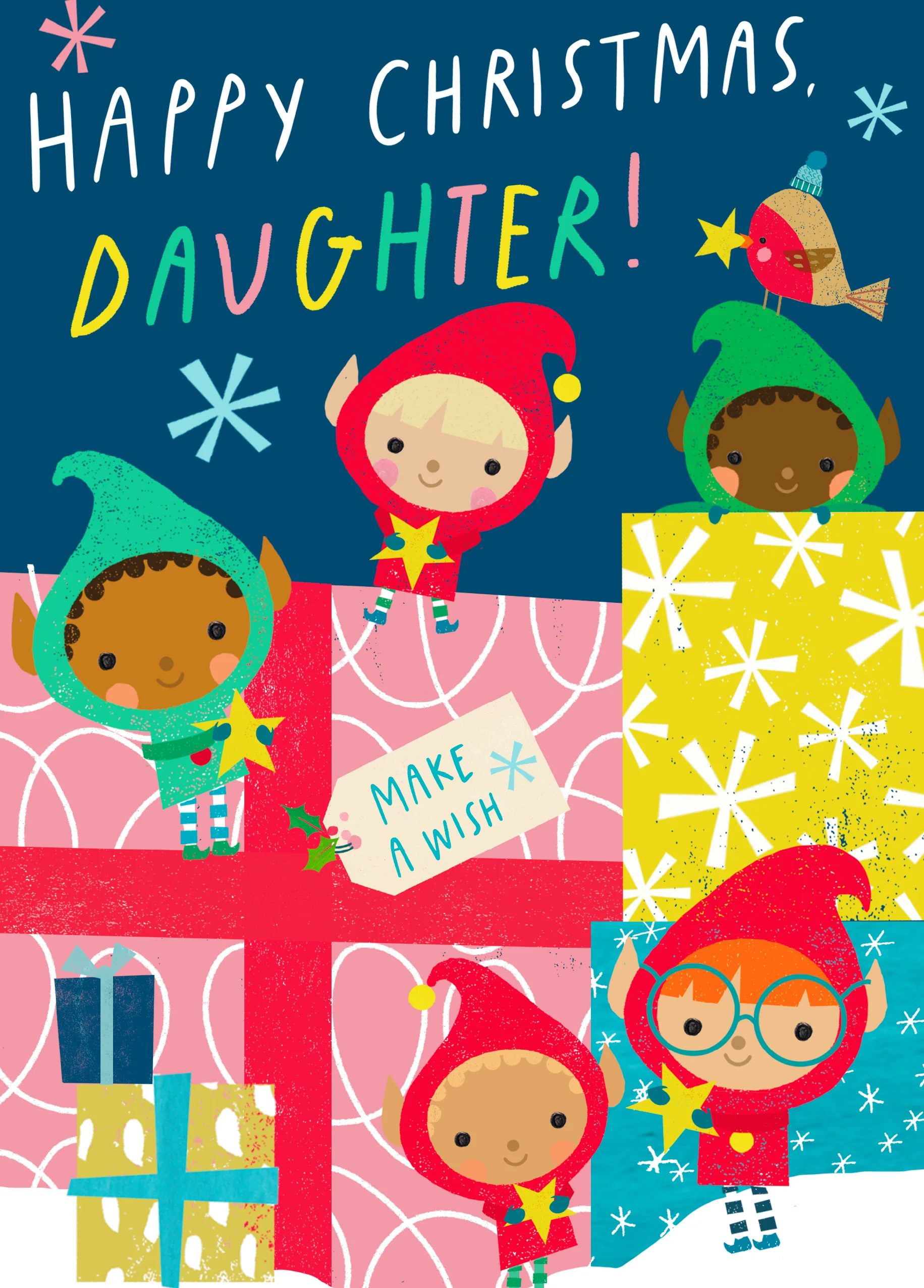 Personalised Elves Christmas Card For Daughter