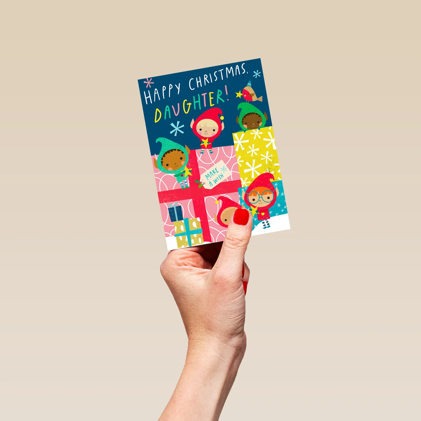 Personalised Elves Christmas Card For Daughter - Image 4
