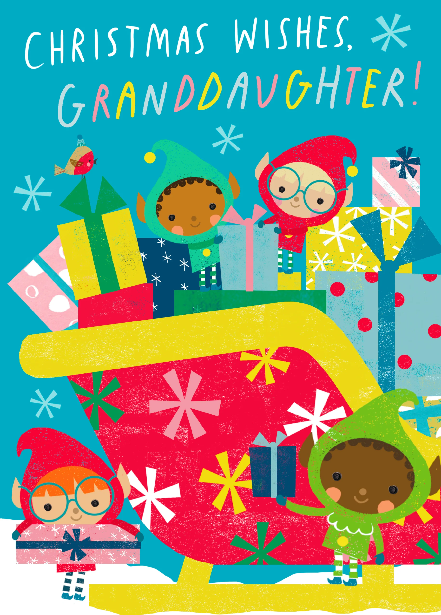 Personalised Elves Christmas Card For Granddaughter