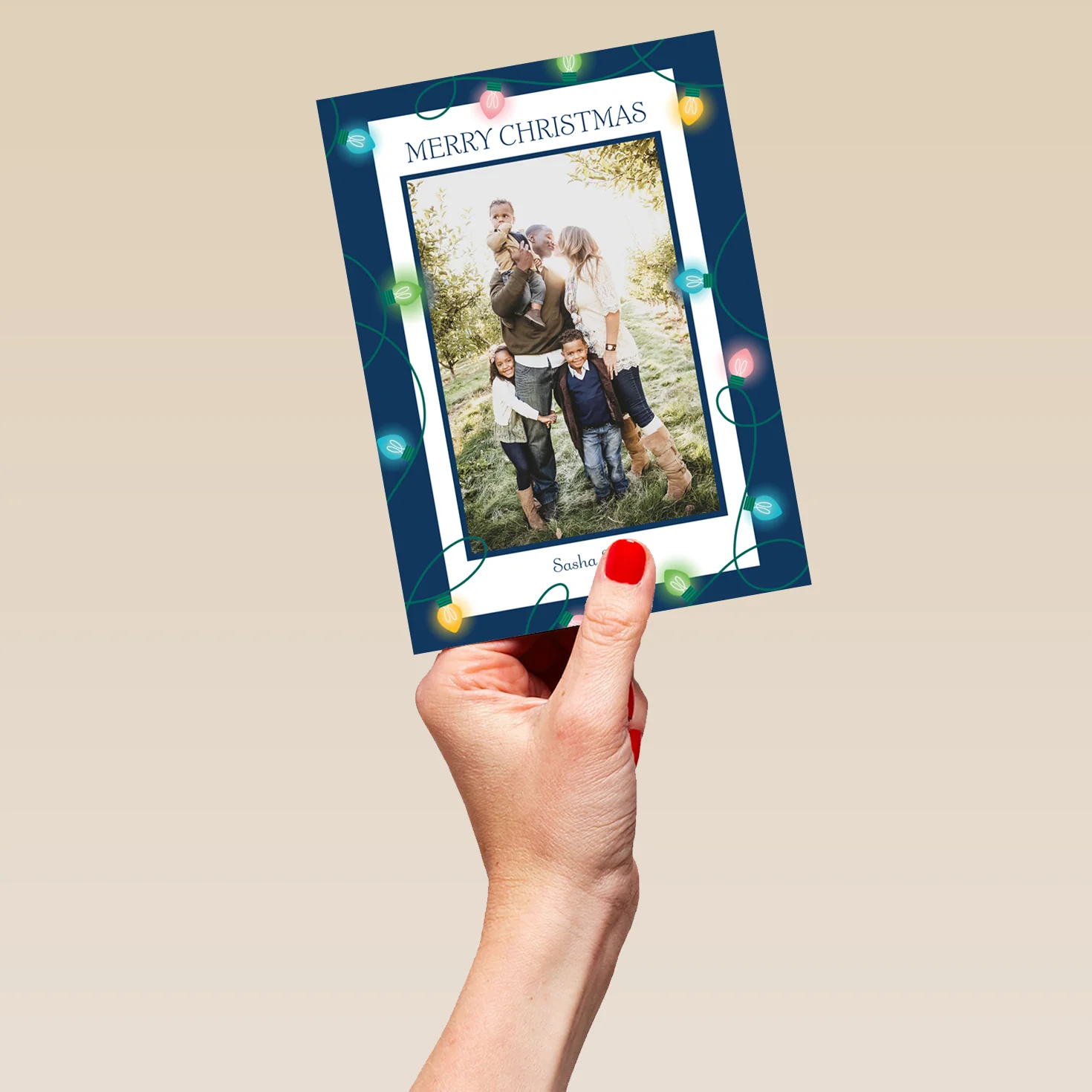 Personalised 'Fairy Light Frame' Photo Upload Christmas Card - Image 5