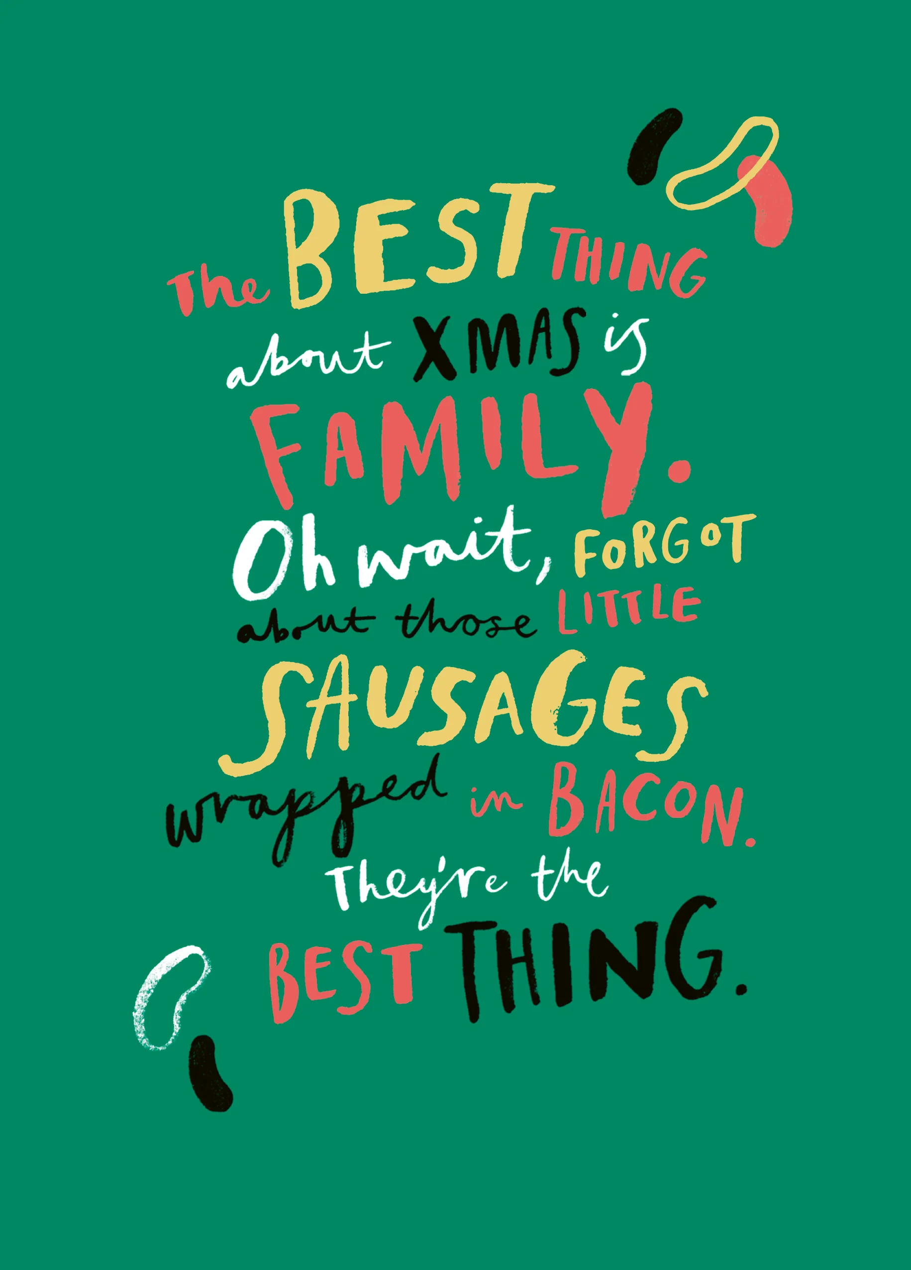 Personalised Family Christmas Sausage And Bacon Card