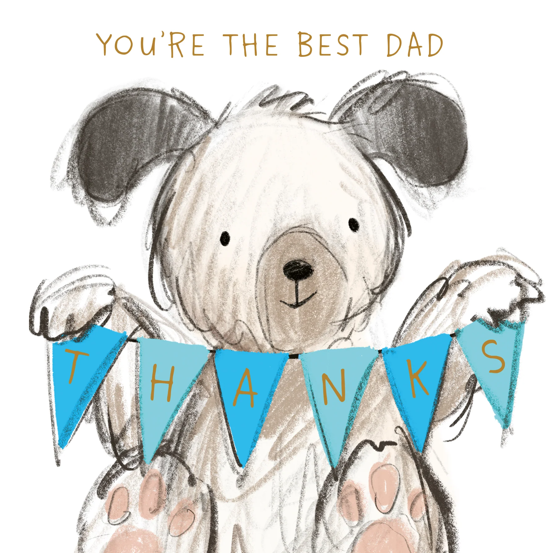 Personalised Father's Day Card for Dad - Cute Illustrated Dog with Bunting Design