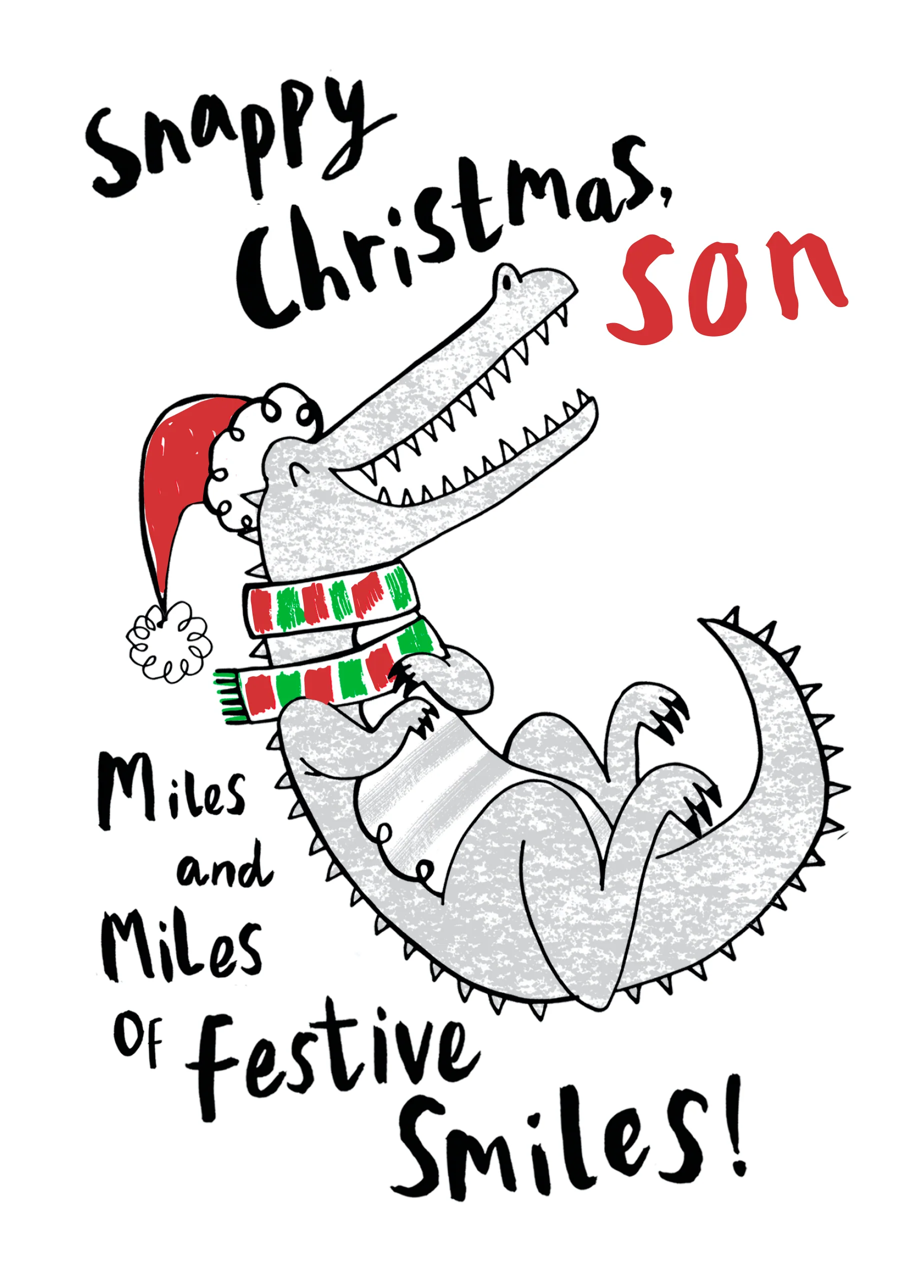 Personalised Festive Crocodile Christmas Card for Son