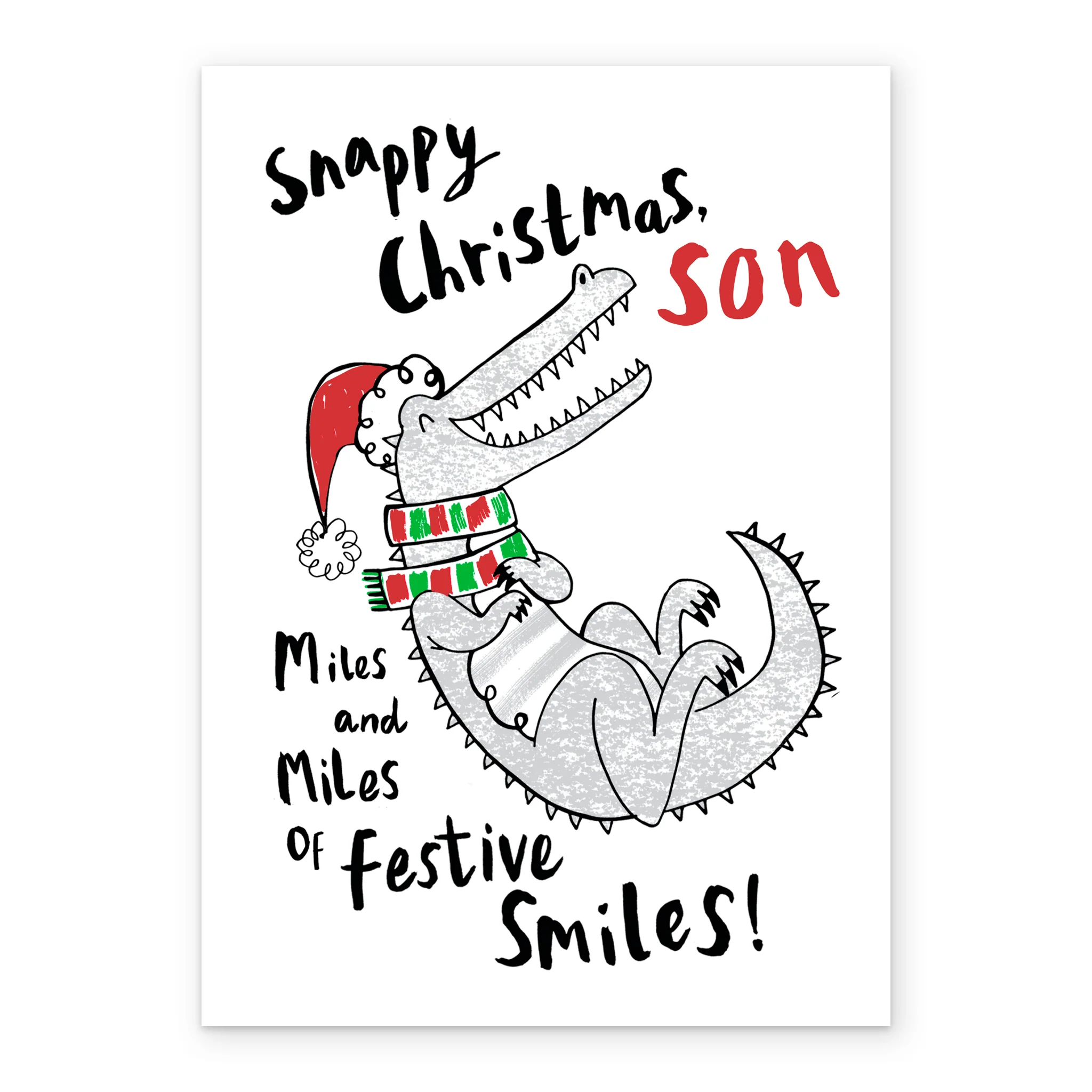Personalised Festive Crocodile Christmas Card for Son - Image 2