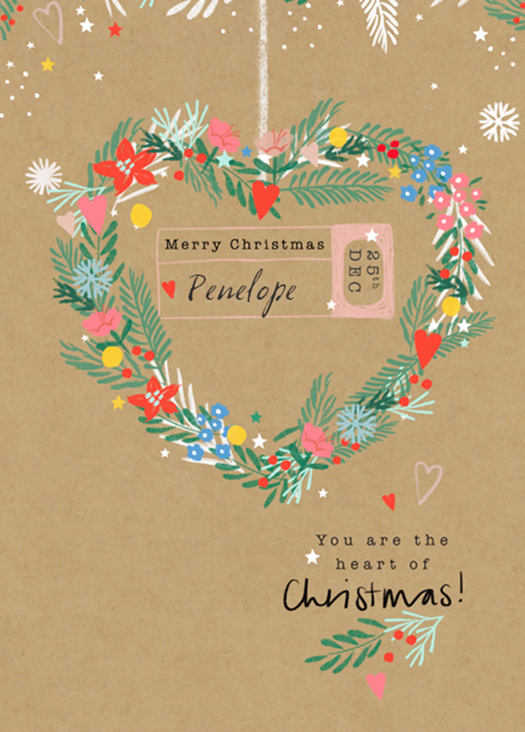 Personalised Festive Heart Winter Wreath Christmas Card