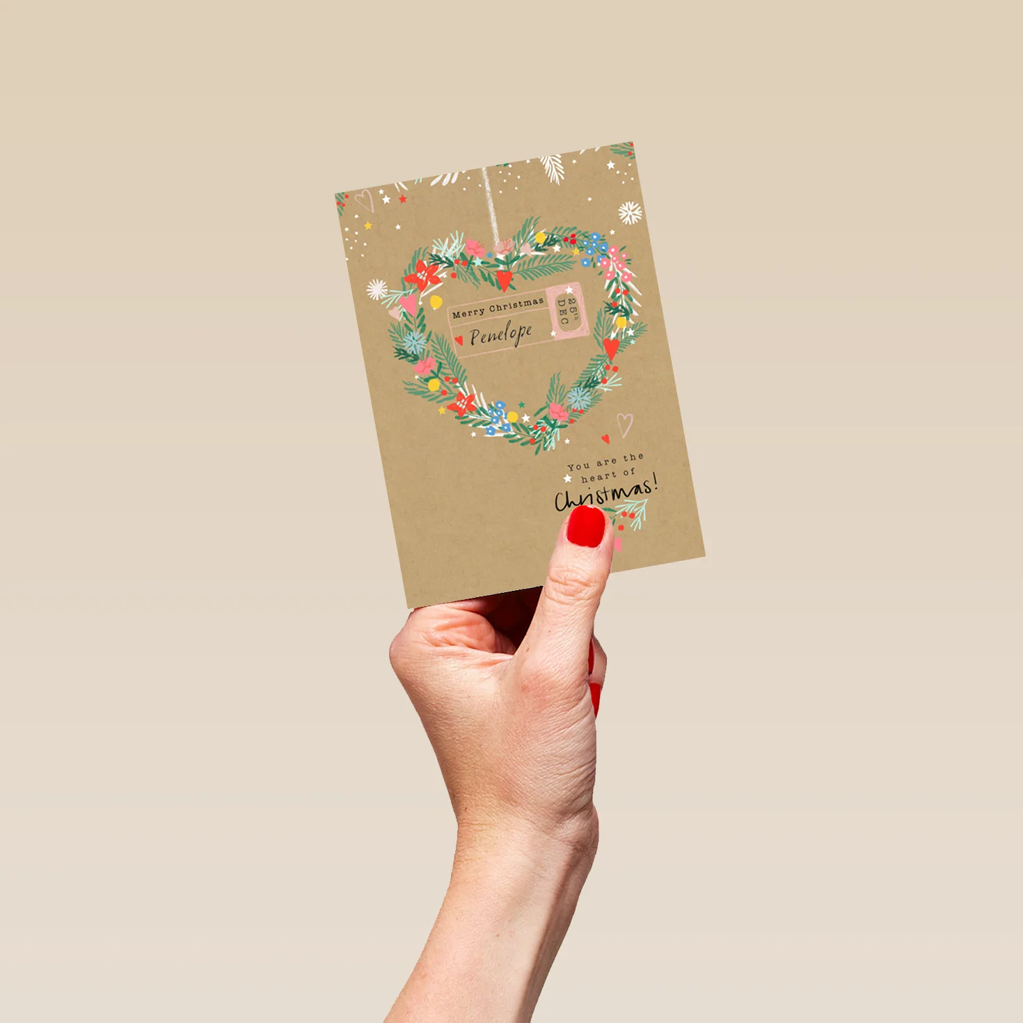 Personalised Festive Heart Winter Wreath Christmas Card - Image 4