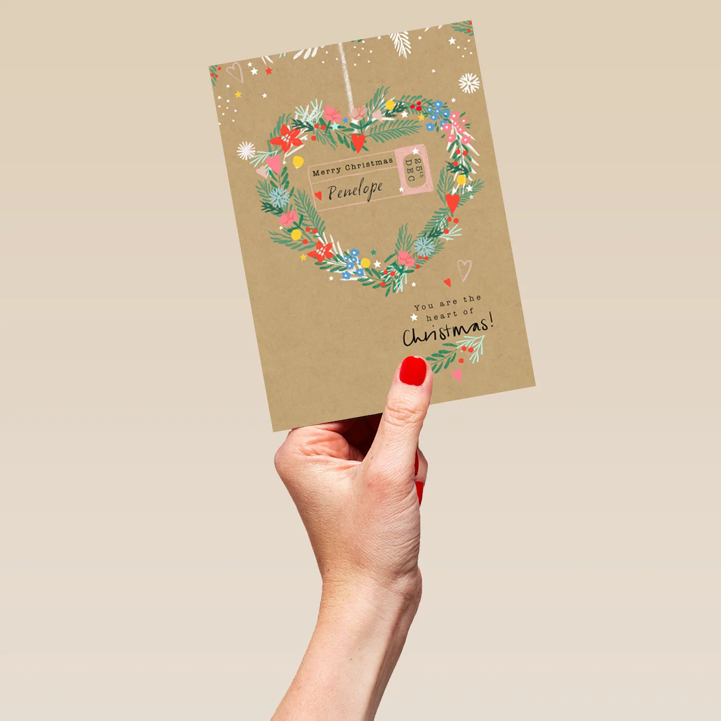 Personalised Festive Heart Winter Wreath Christmas Card - Image 5