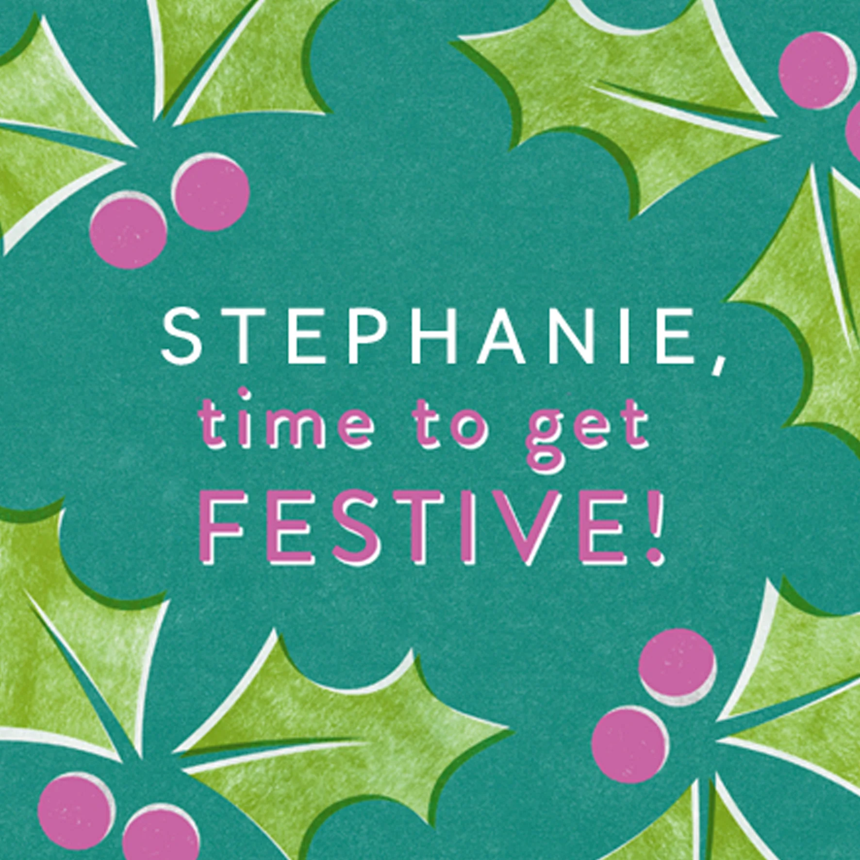Personalised Festive Holly Christmas Card