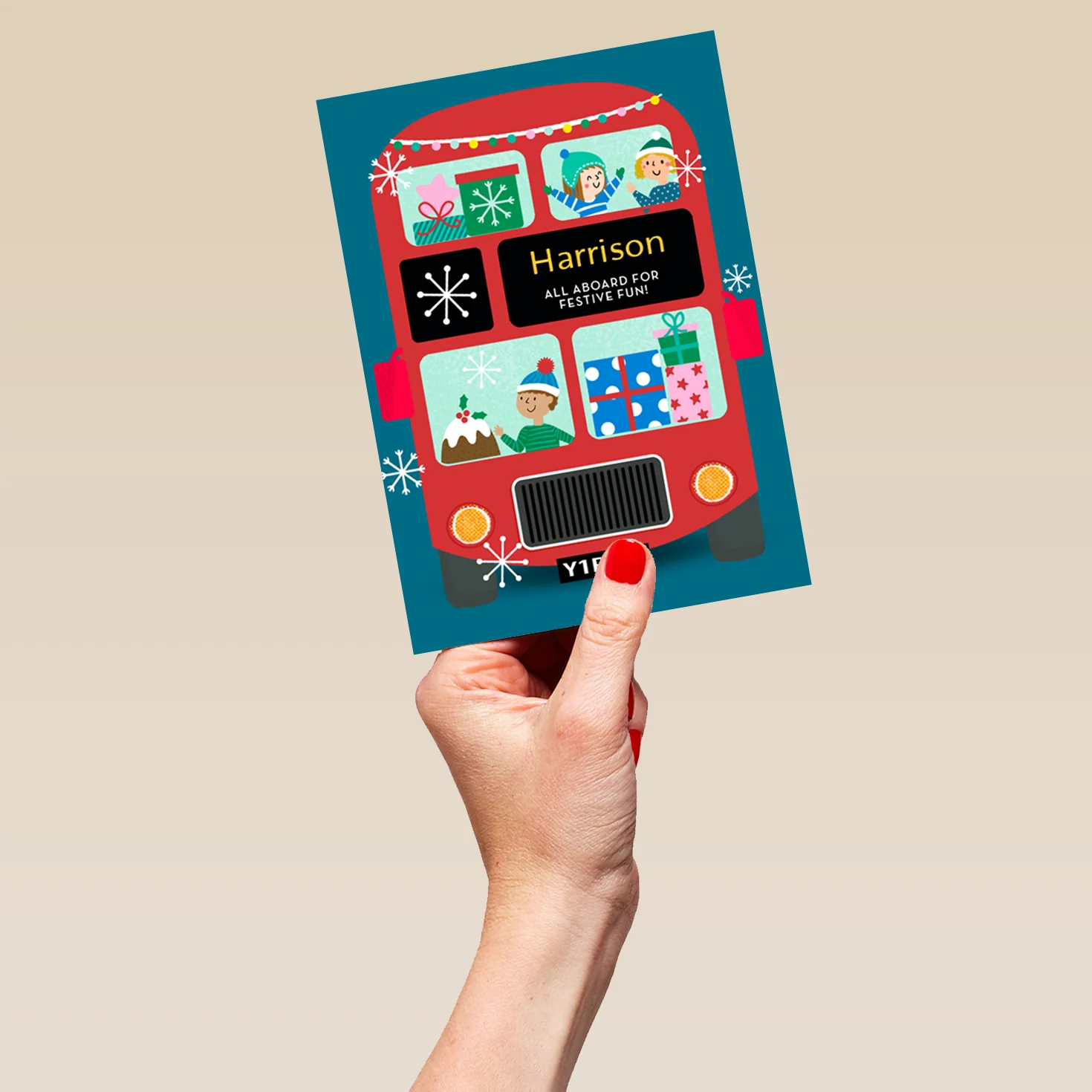 Personalised Festive Red Bus Christmas Card - Image 5
