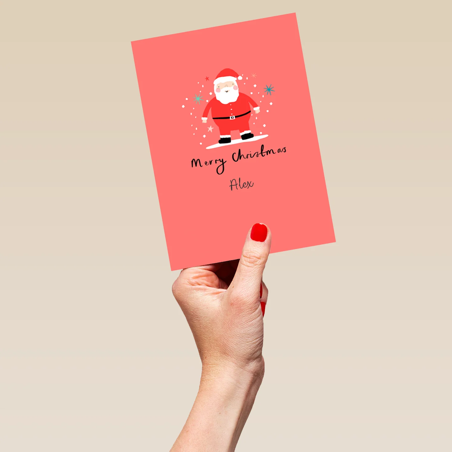 Personalised Festive Snowy Santa Christmas Card - Image 5