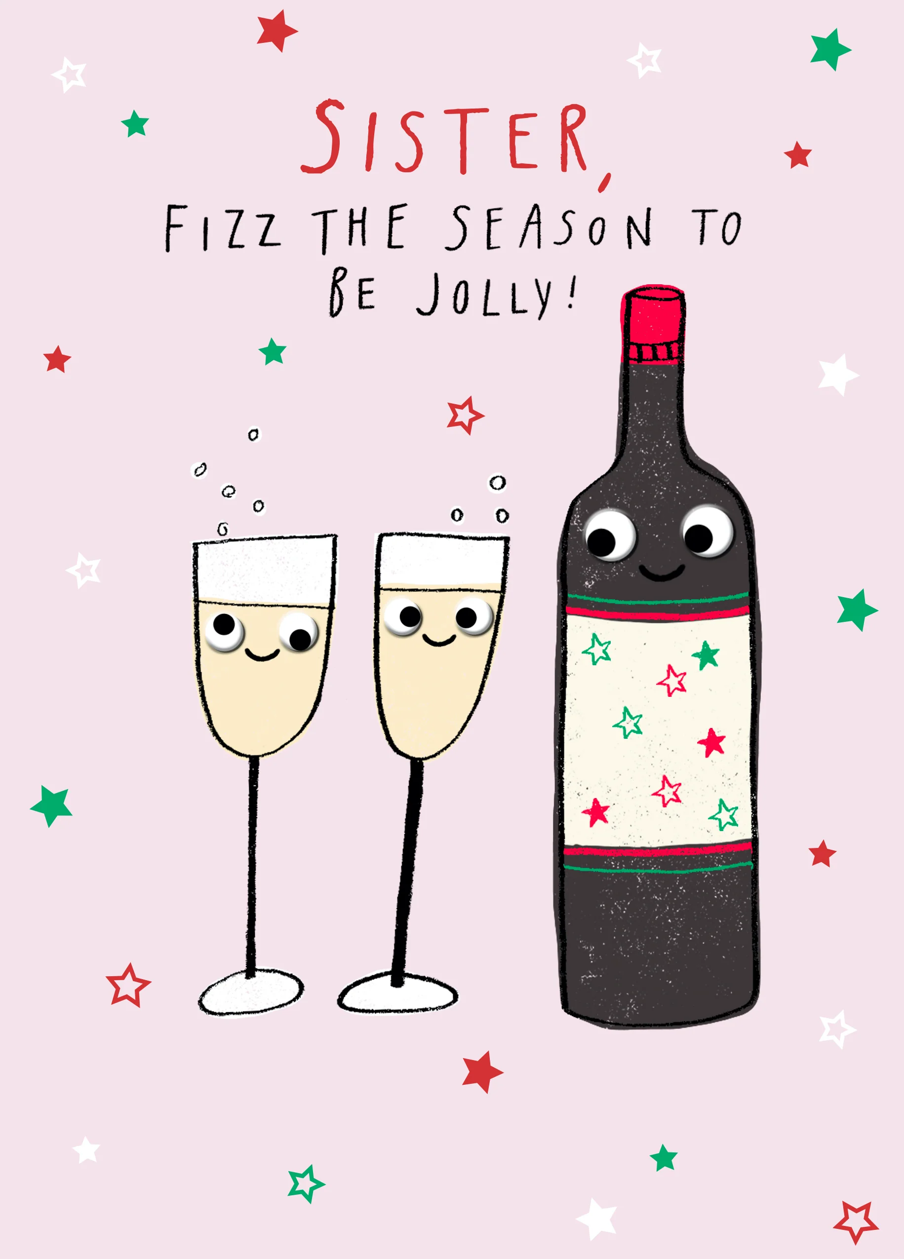 Personalised Fizz Season Christmas Card For Sister