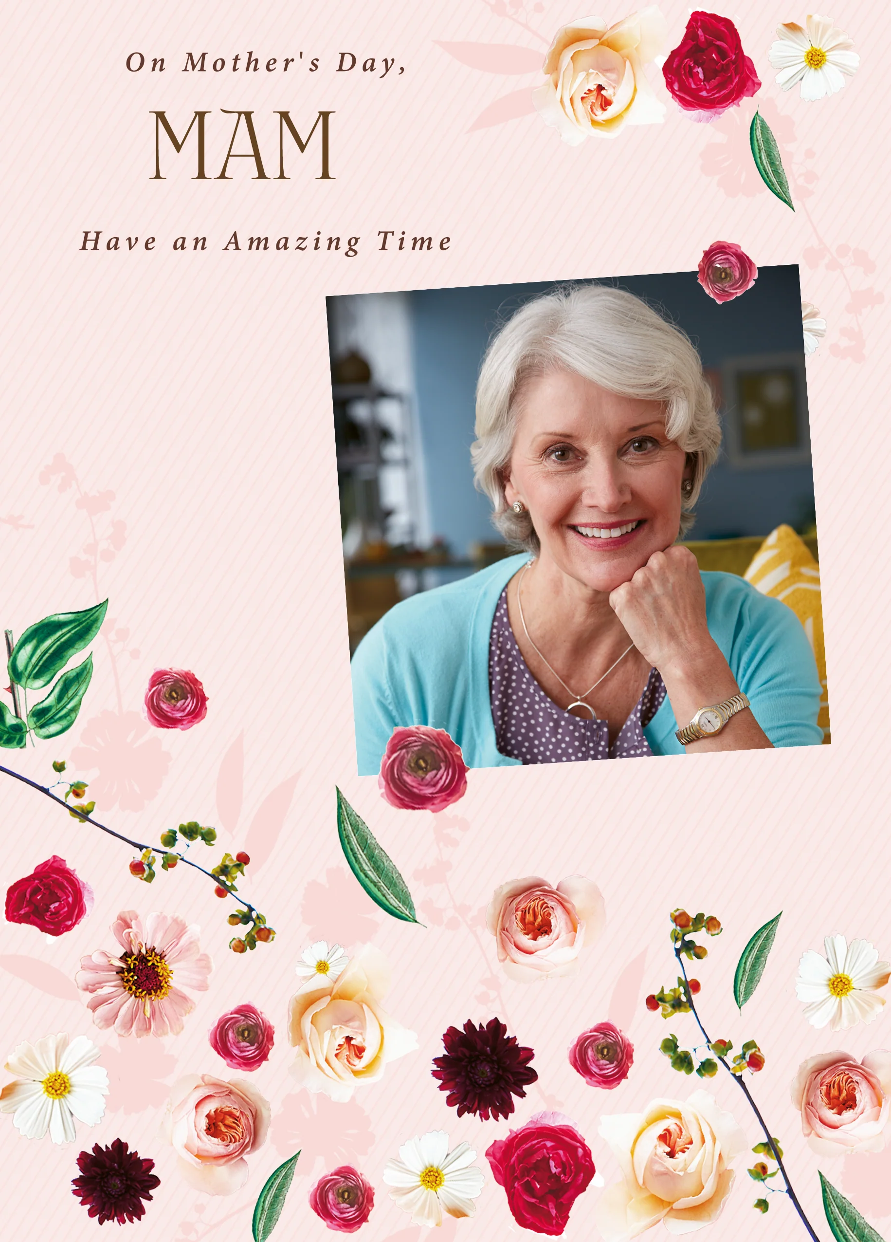 Personalised Floral Amazing Time Mother's Day Photo Upload Card For Mam