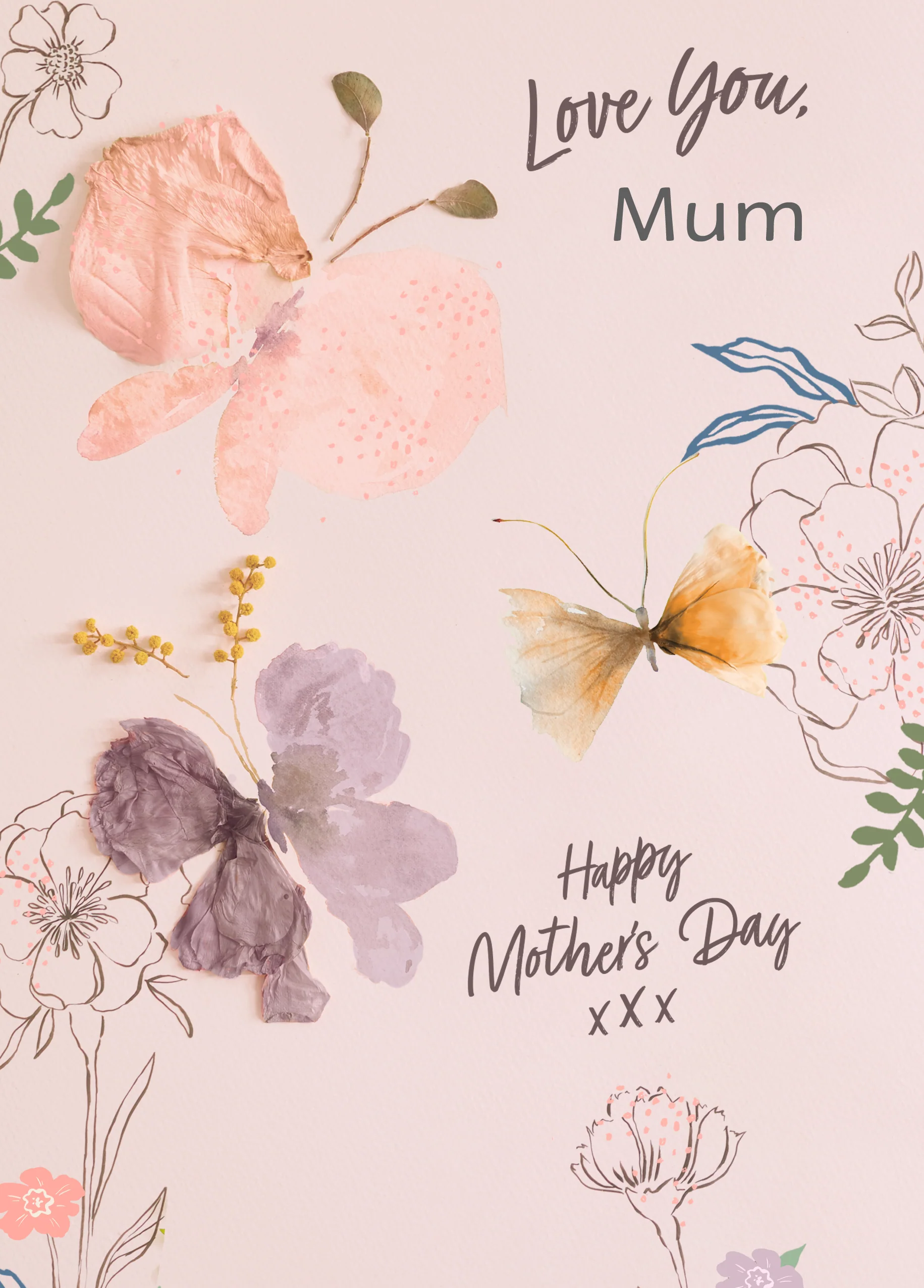 Personalised Floral Butterfly Mother's Day Card For Mum