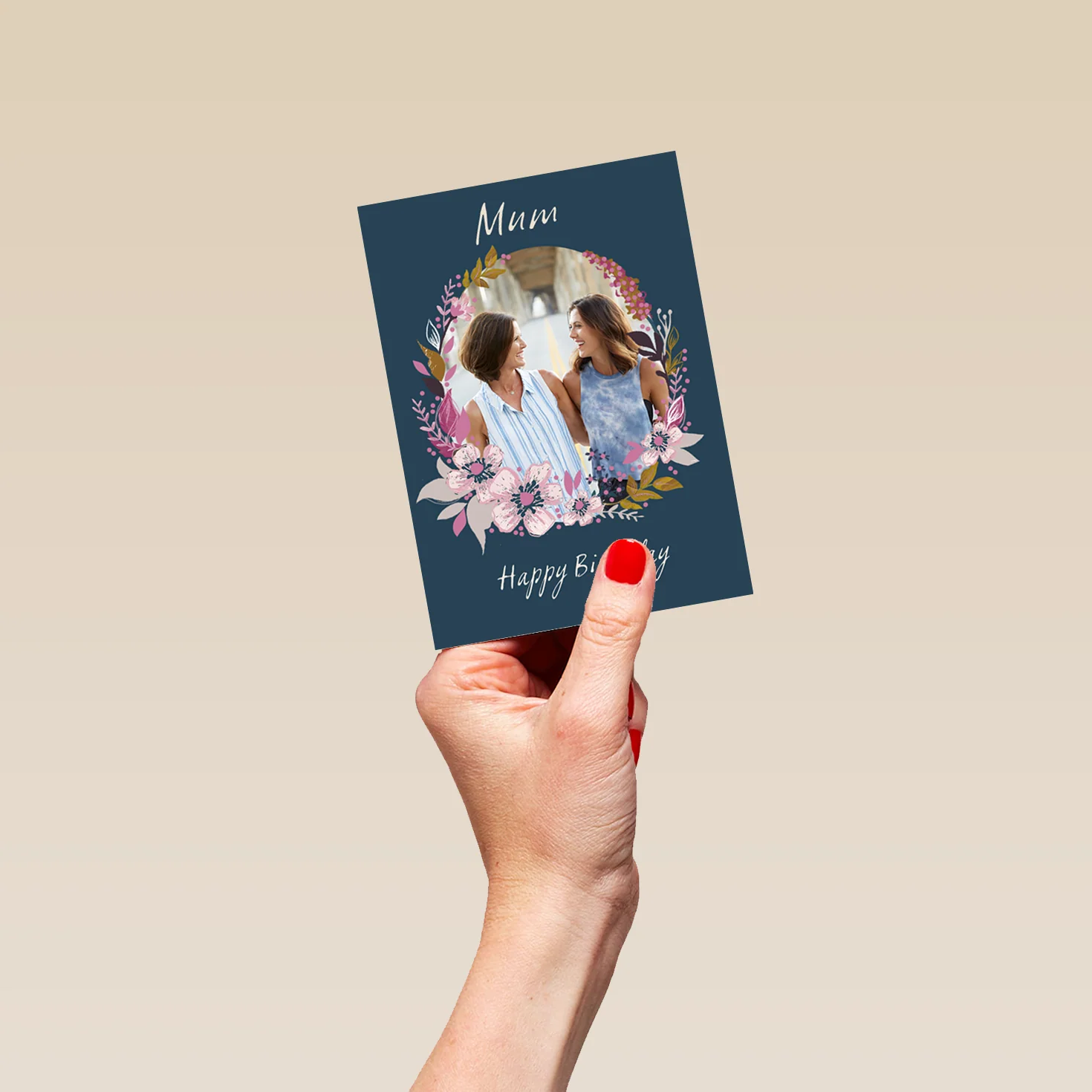 Personalised Floral & Foliage Wreath Photo Birthday Card For Mum - Image 4
