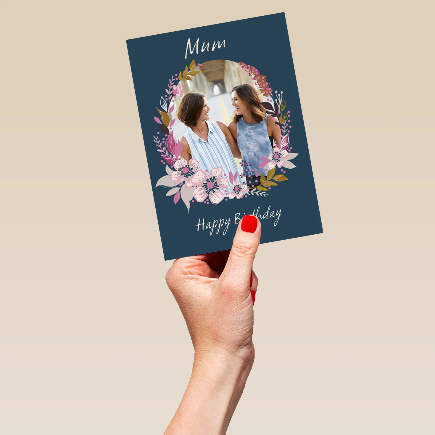 Personalised Floral & Foliage Wreath Photo Birthday Card For Mum - Image 5