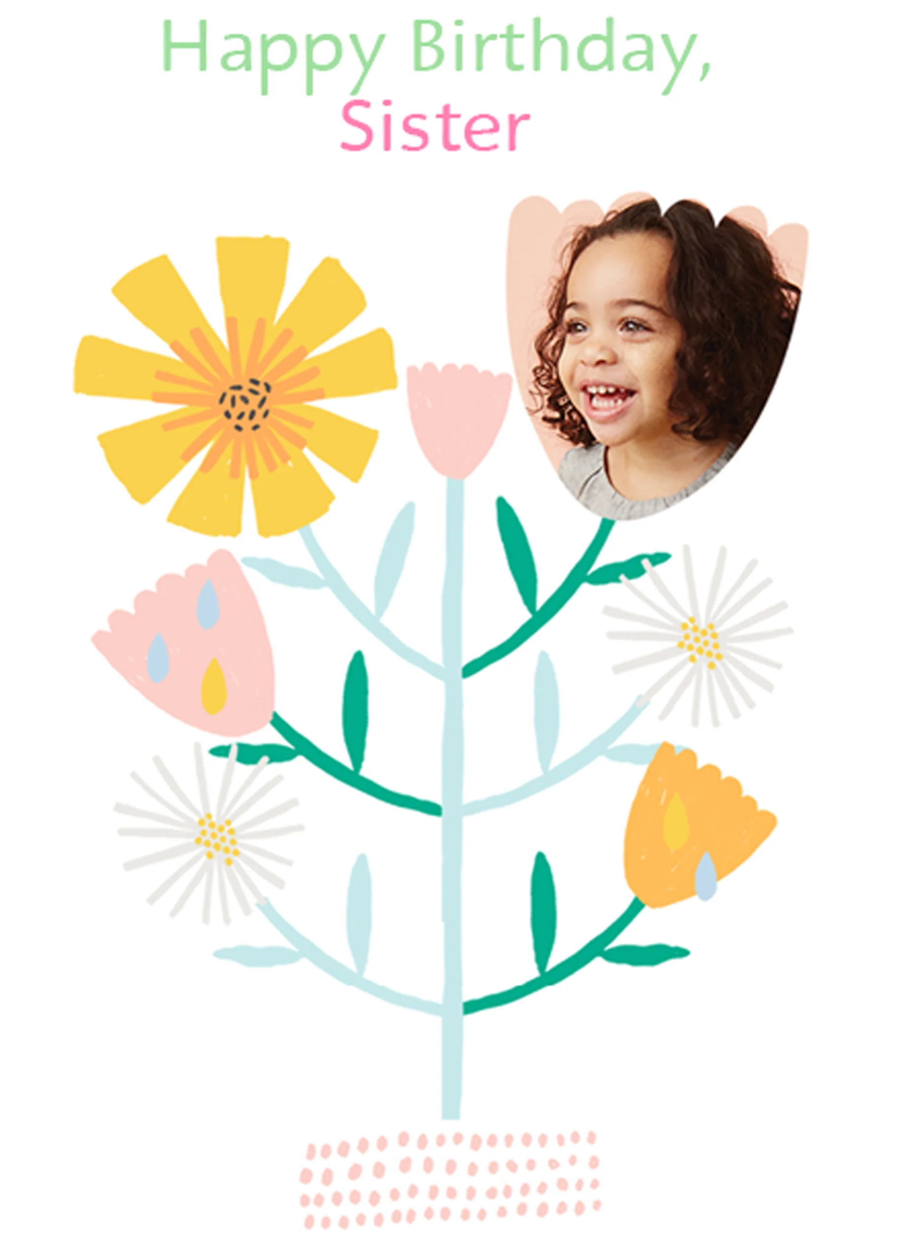 Personalised Flower Petals Sister Photo Birthday Card