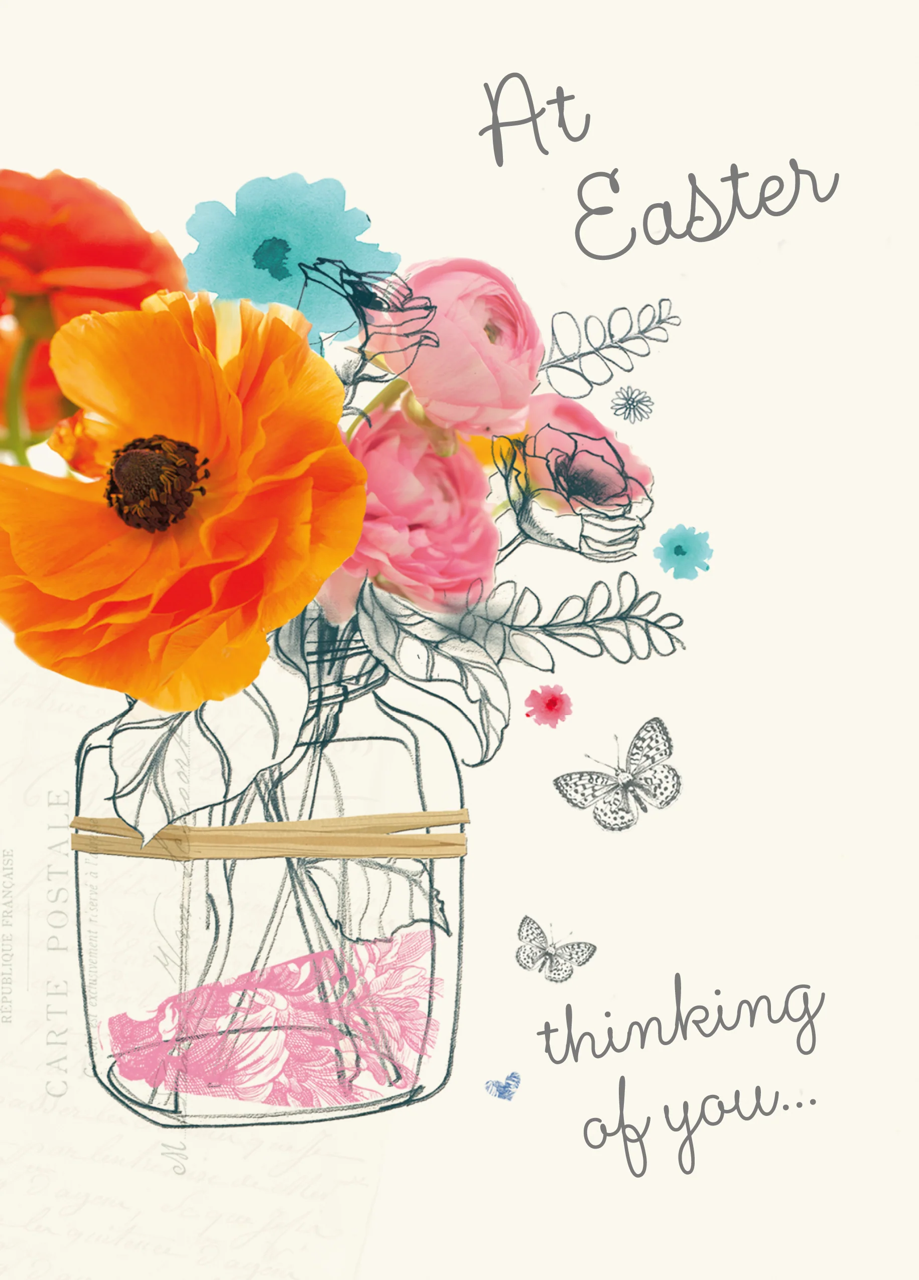 Personalised Flowers and Butterflies Thinking of You Easter Card