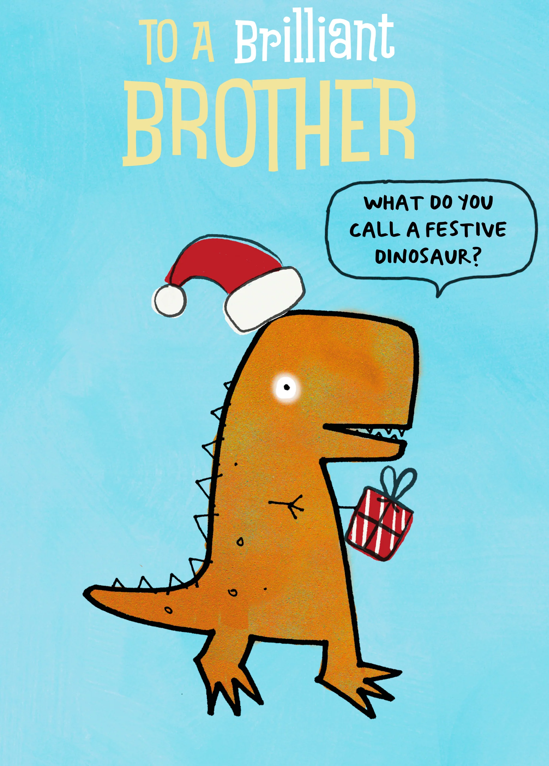 Personalised For Brother Festive Dinosaur Christmas Card